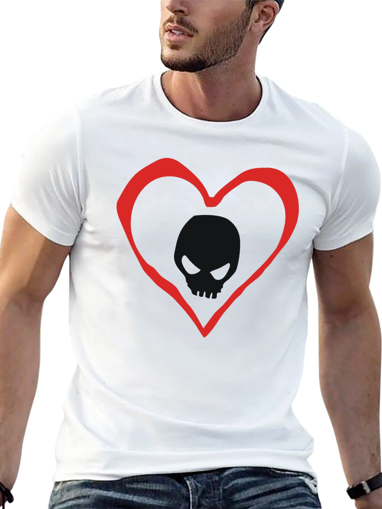 Black T-Shirt with Red Heart Outline