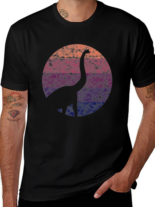 Retro Dinosaur Silhouette Graphic Tee - Black