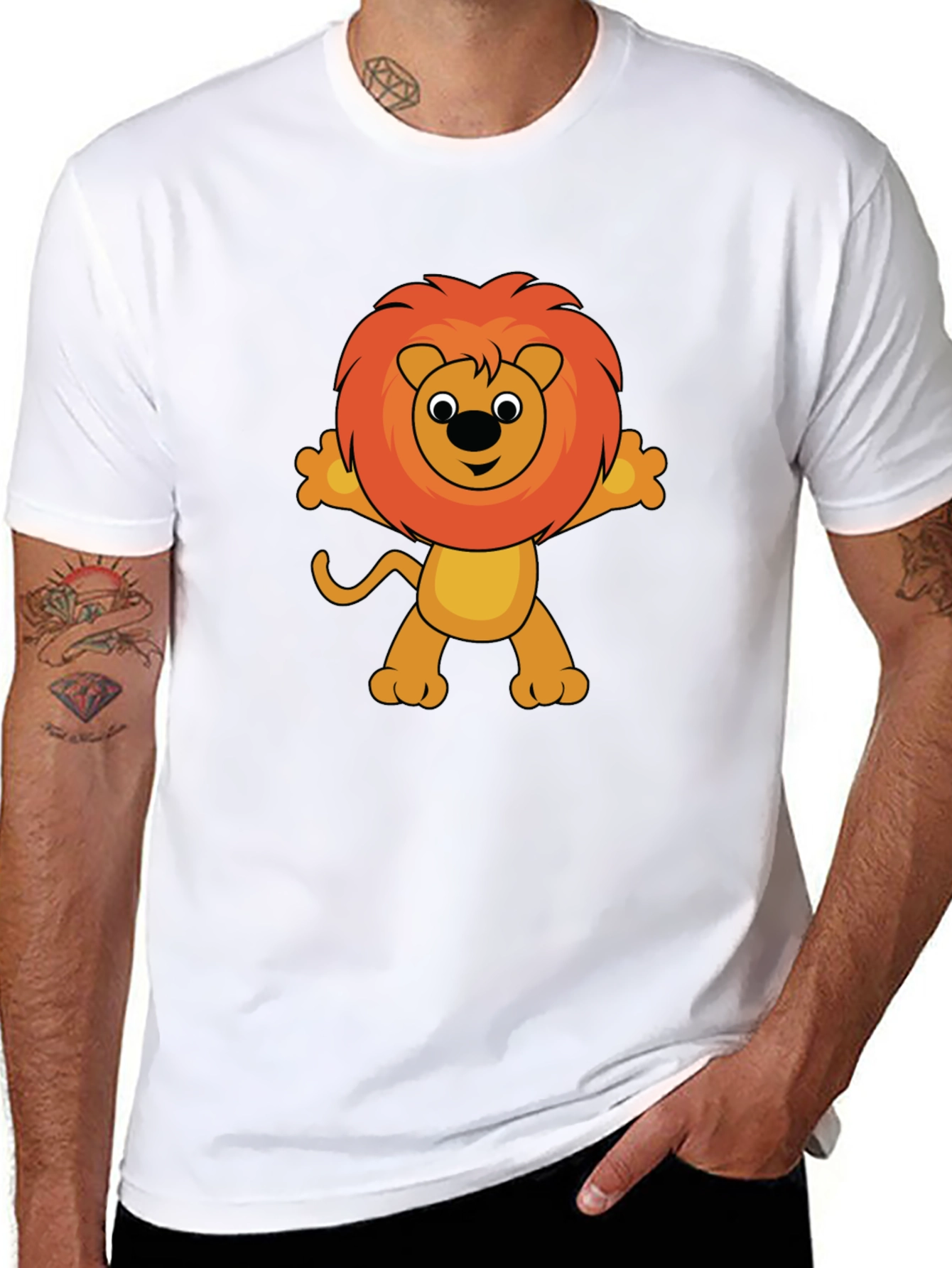 Cute Cartoon Lion Graphic T-Shirt - Black