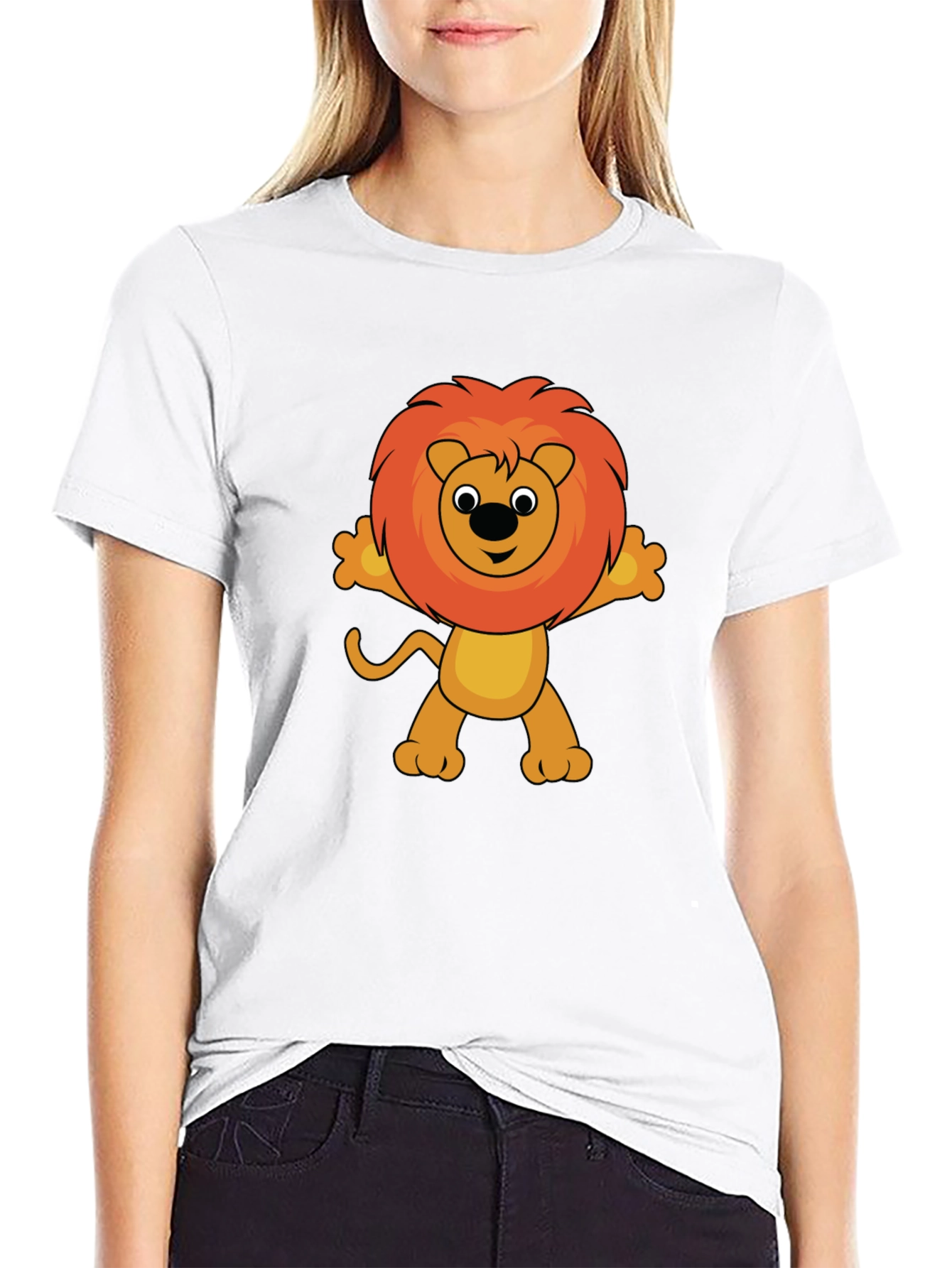 Cute Cartoon Lion Graphic T-Shirt - Black