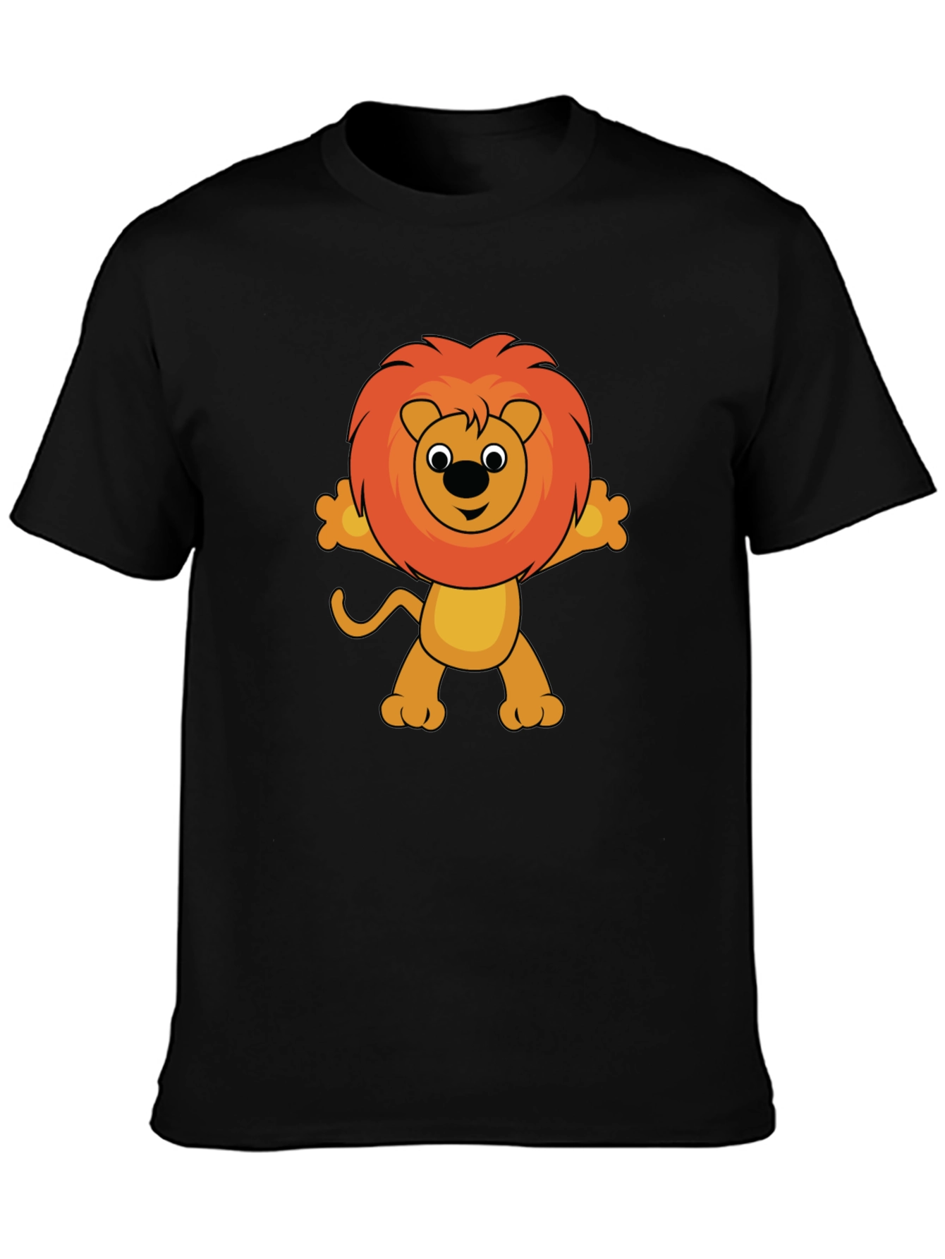 Cute Cartoon Lion Graphic T-Shirt - Black
