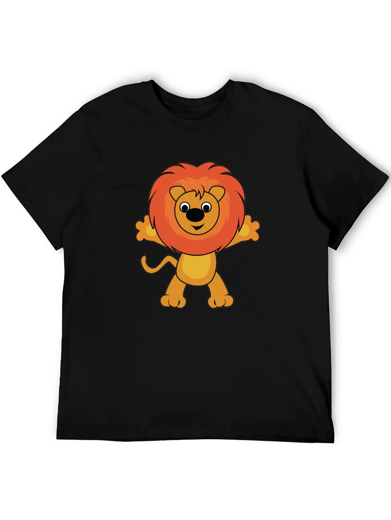 Cute Cartoon Lion Graphic T-Shirt - Black