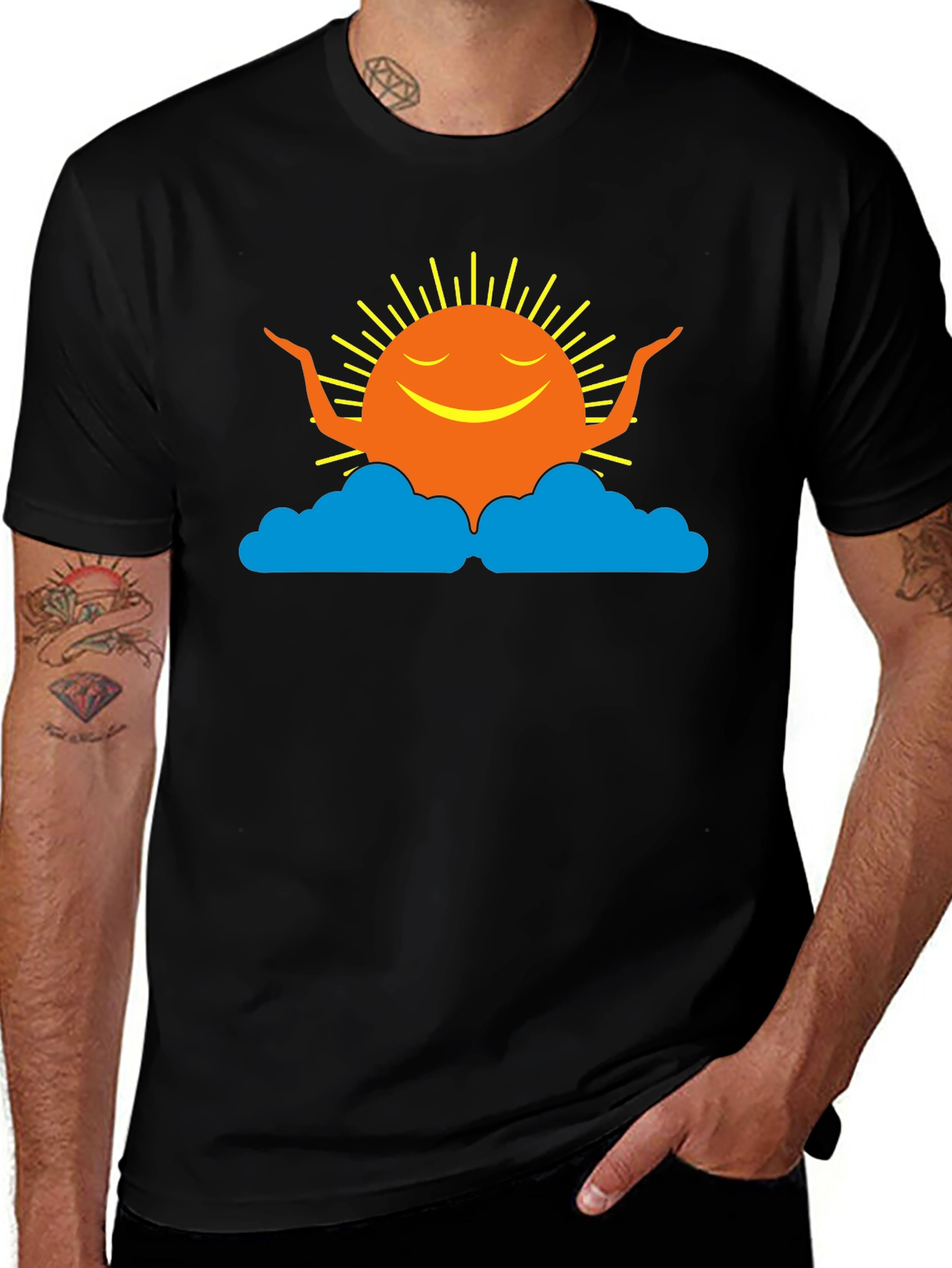 Smiling Sun Cloud Black T-Shirt