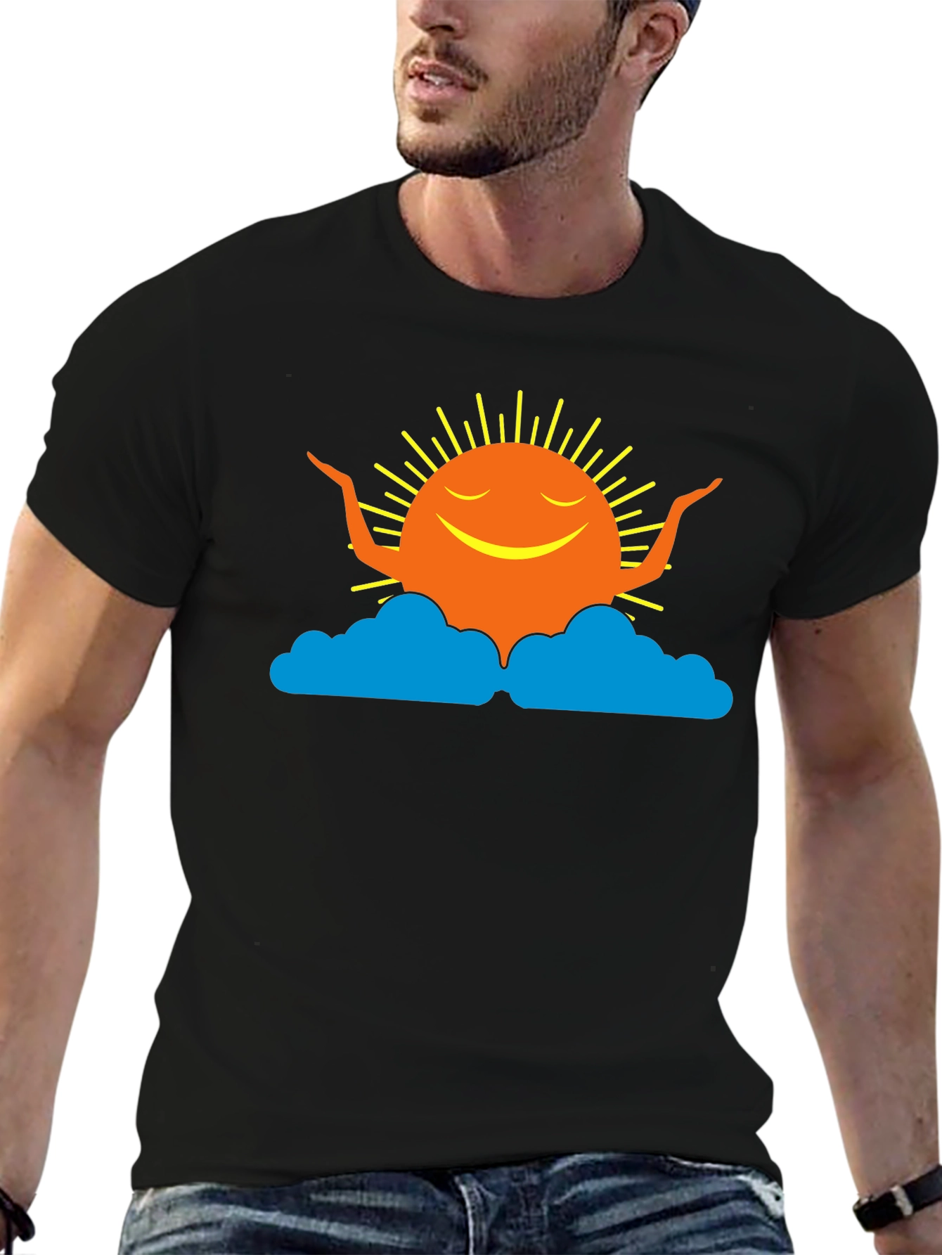 Smiling Sun Cloud Black T-Shirt