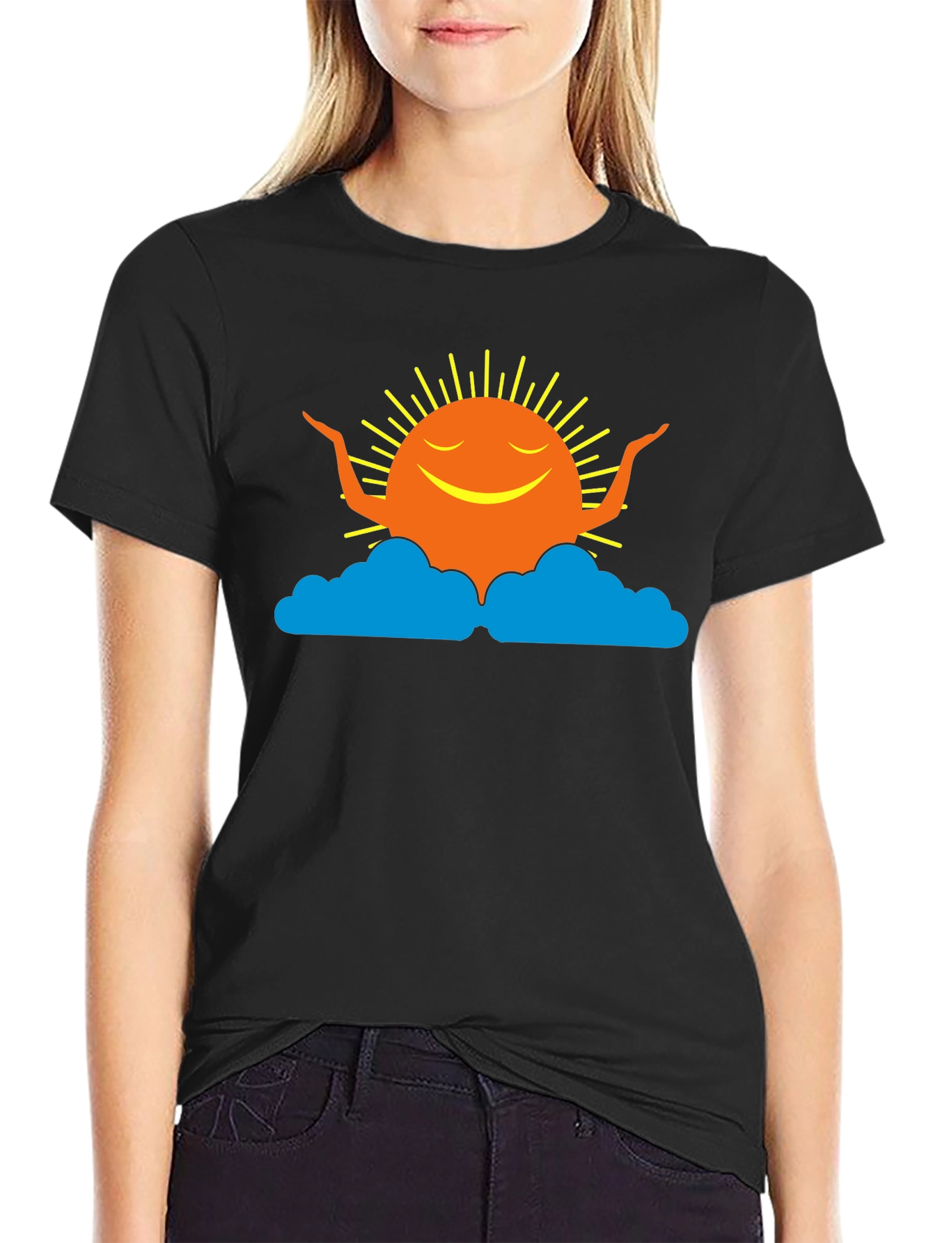 Smiling Sun Cloud Black T-Shirt