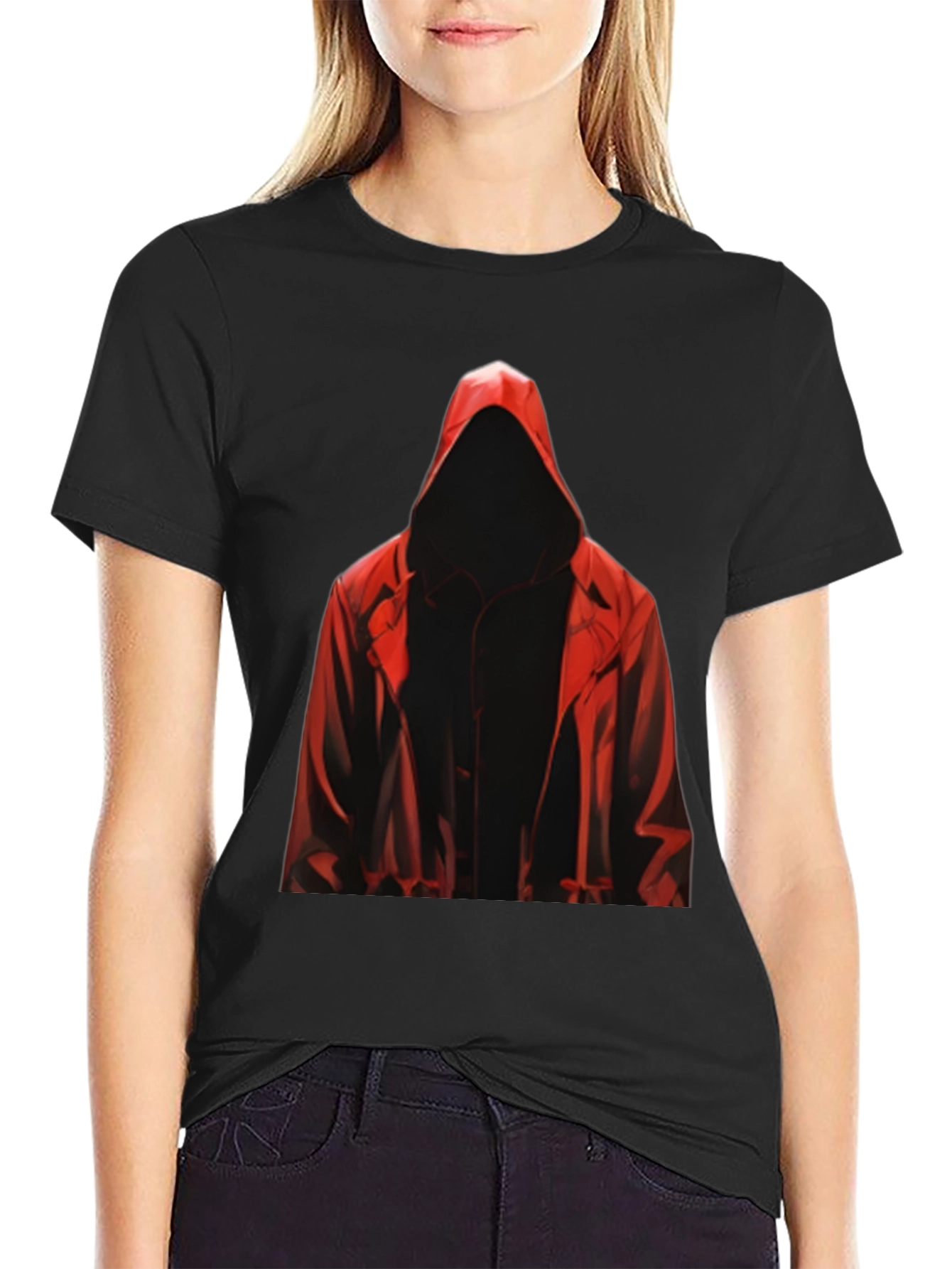 Hooded Figure Graphic Tee - Mysterious Style