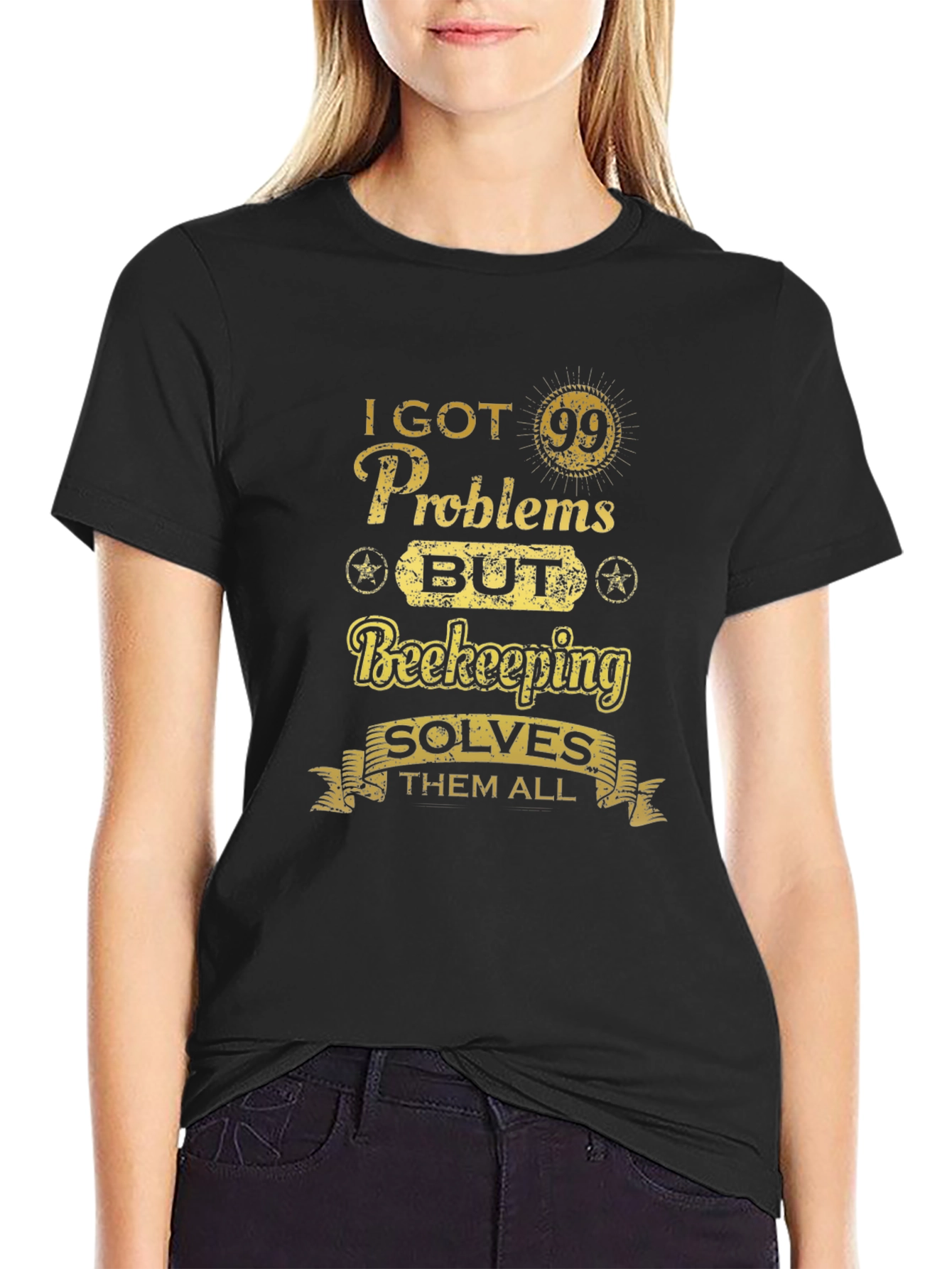 Beekeeping Solves All T-Shirt - Mens Black Tee