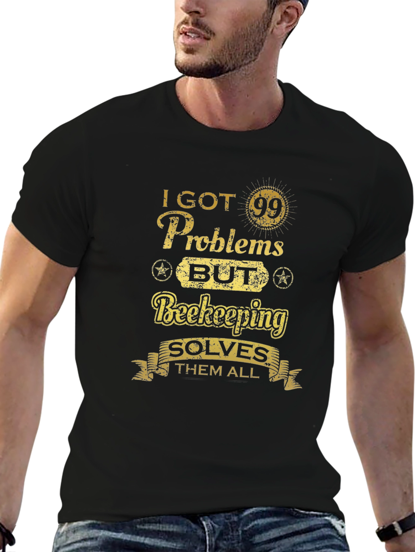 Beekeeping Solves All T-Shirt - Mens Black Tee