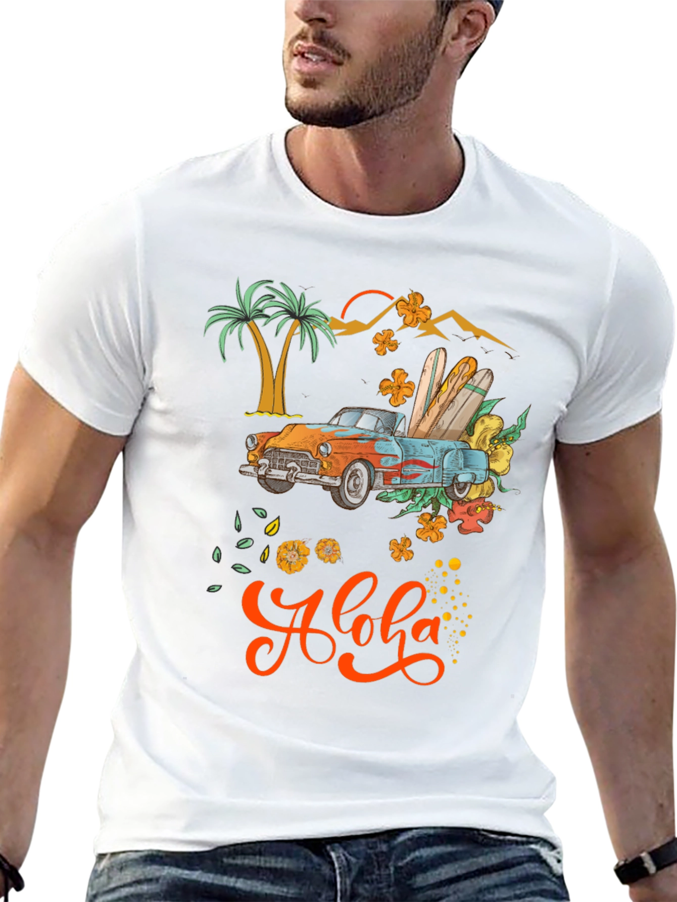Aloha Summer T-Shirt with Retro Car & Surfboards