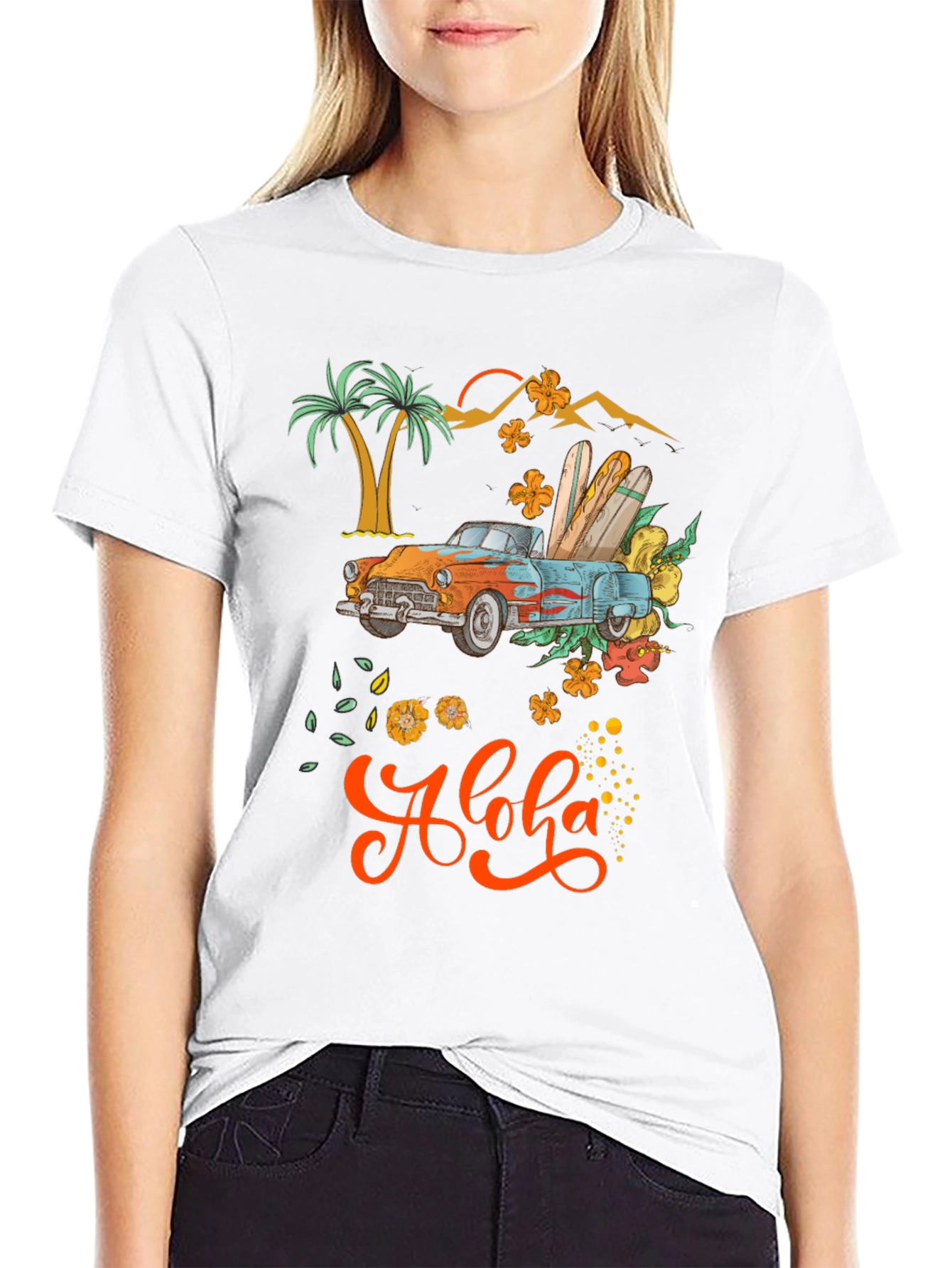 Aloha Summer T-Shirt with Retro Car & Surfboards