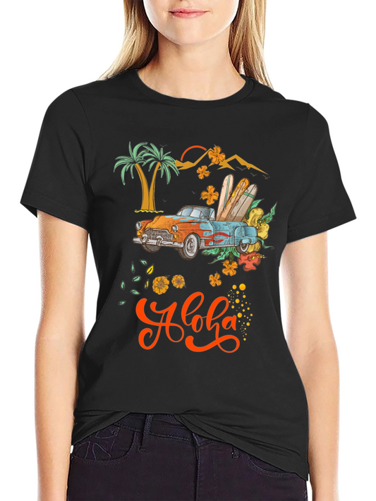 Aloha Summer T-Shirt with Retro Car & Surfboards