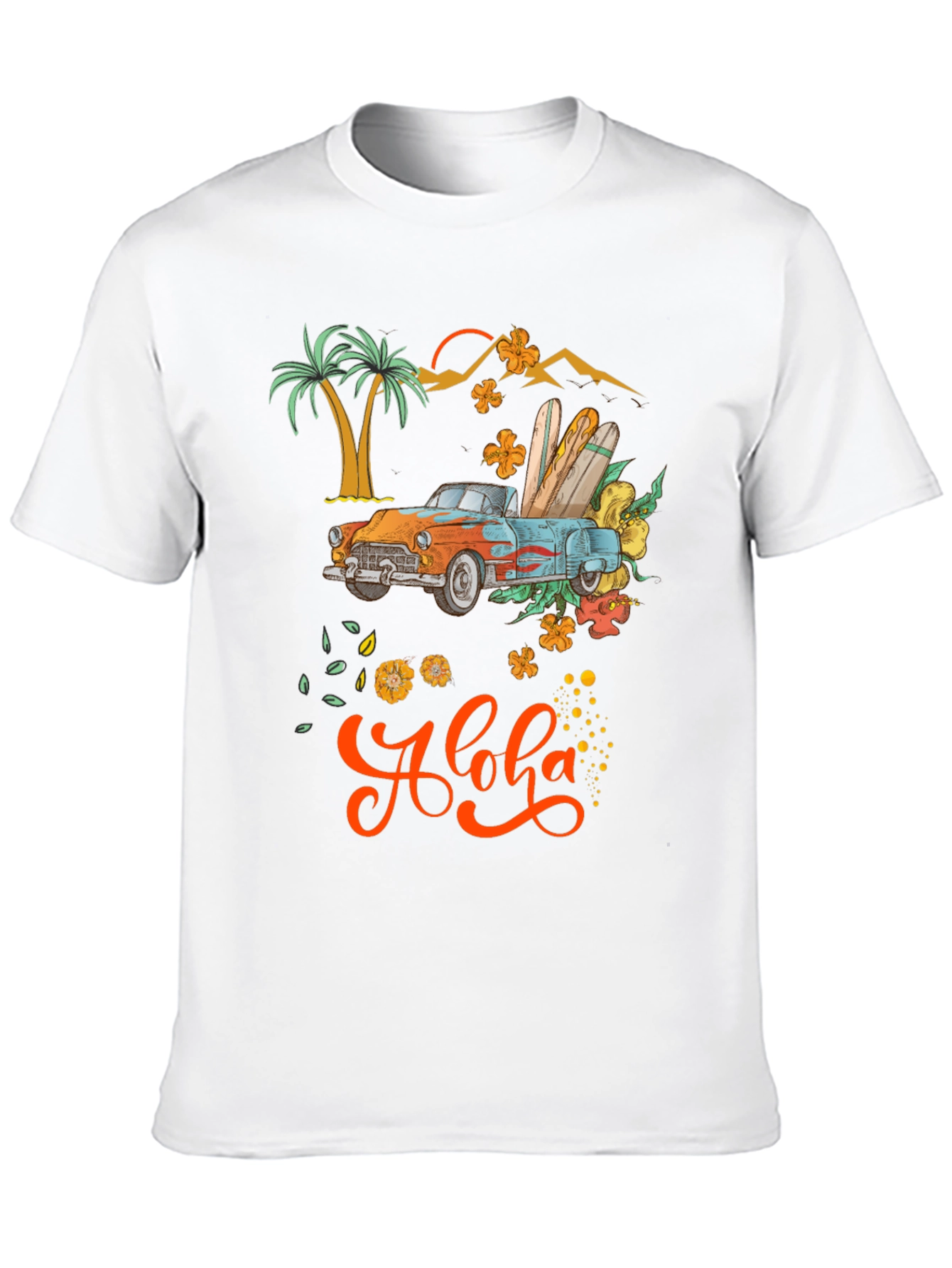 Aloha Summer T-Shirt with Retro Car & Surfboards