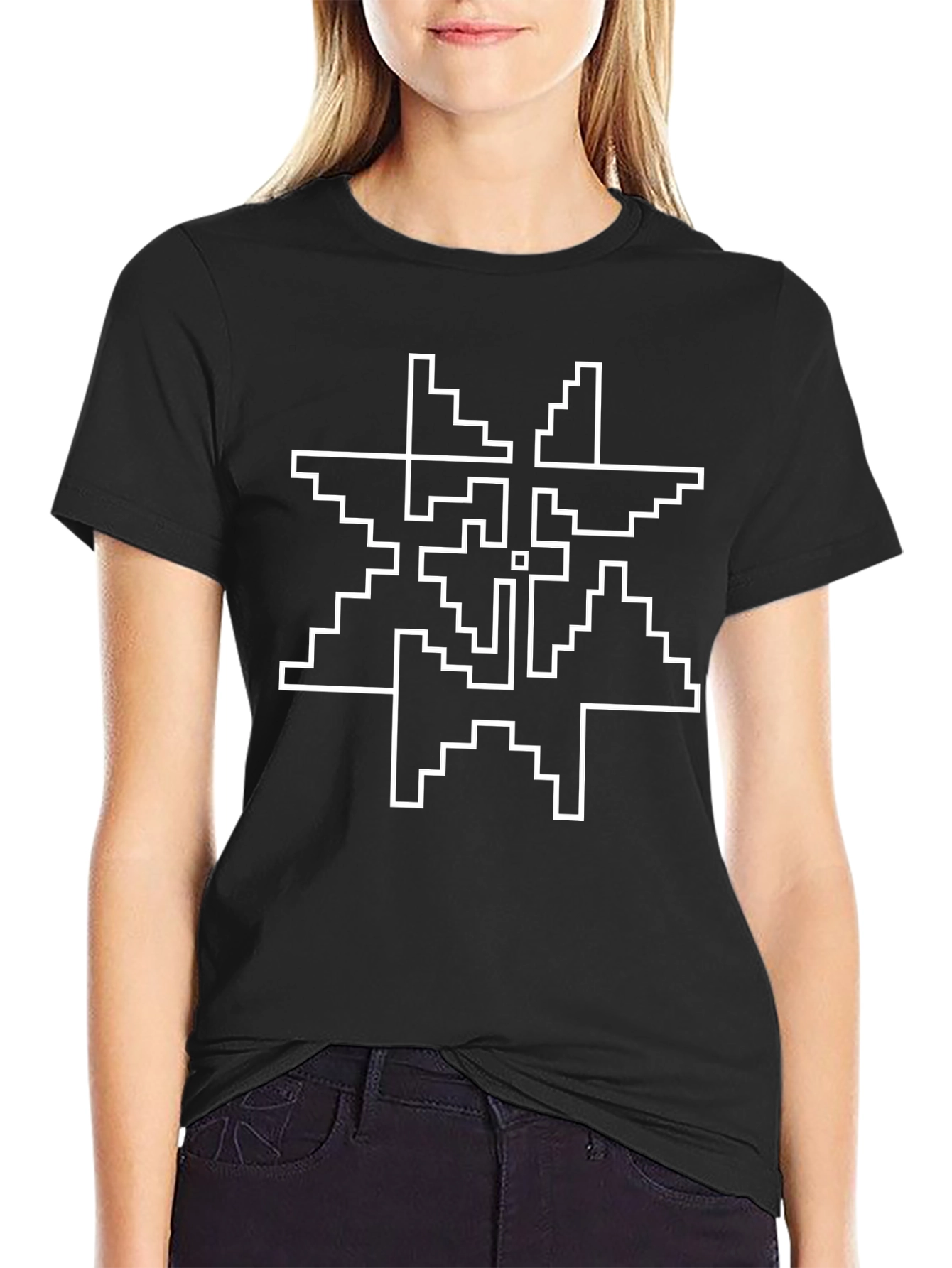 Geometric Pixel Art Graphic Tee - Black