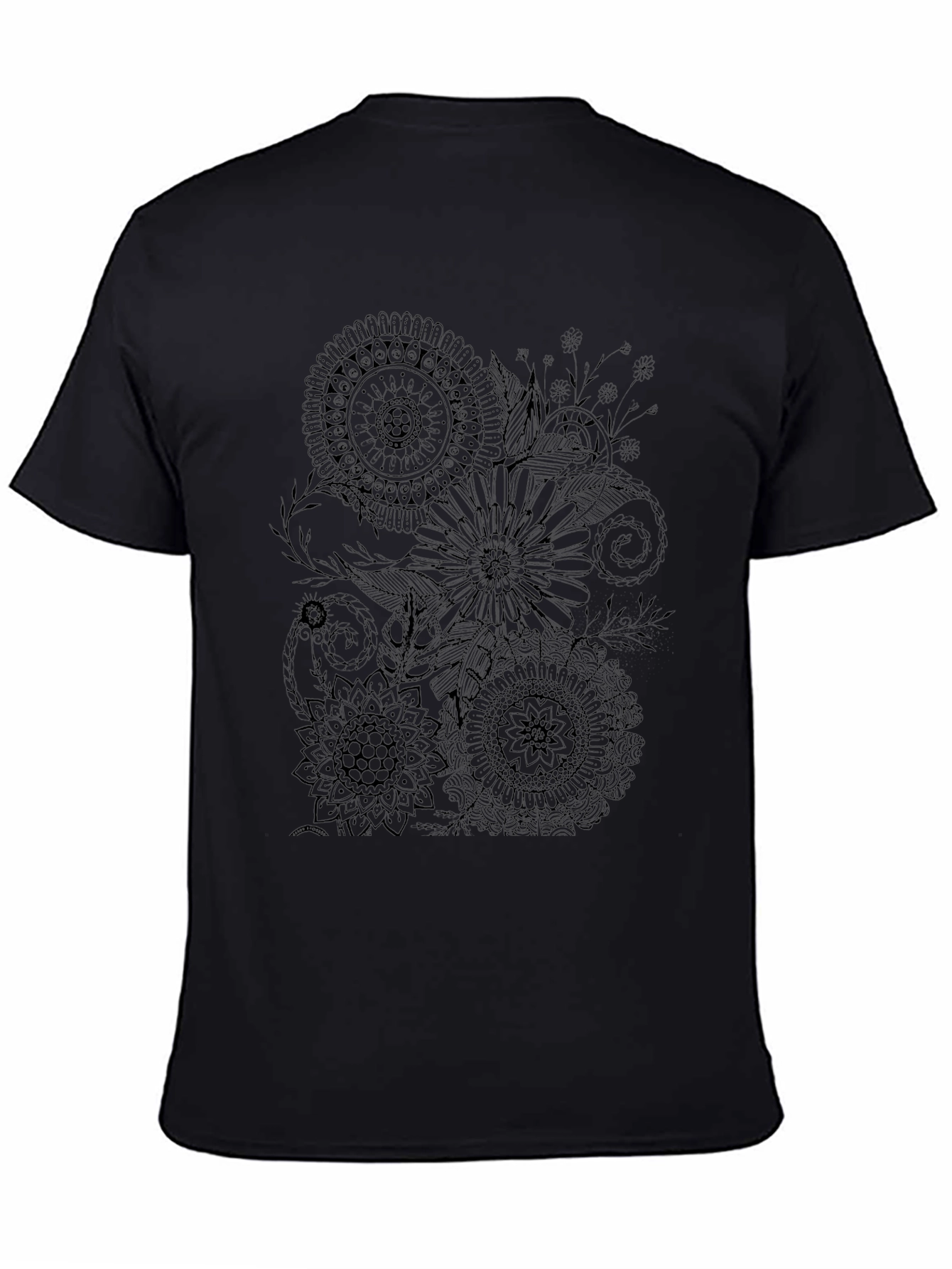 Floral Mandala Print Black T-Shirt