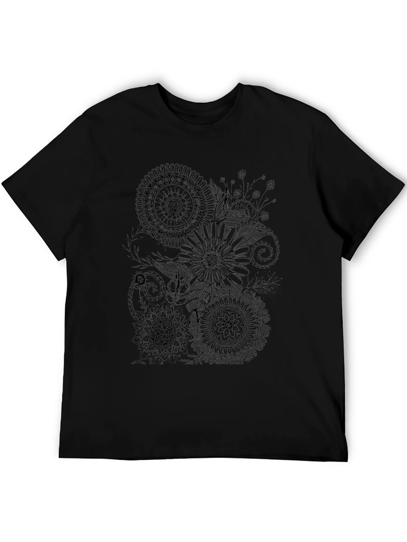 Floral Mandala Print Black T-Shirt