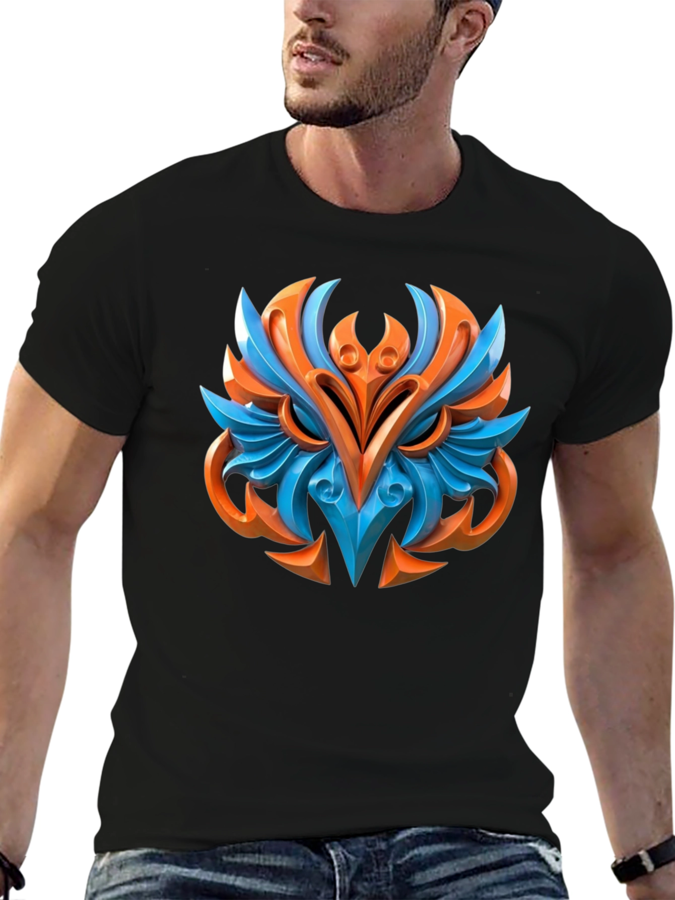 Abstract Owl Graphic Print Black T-Shirt