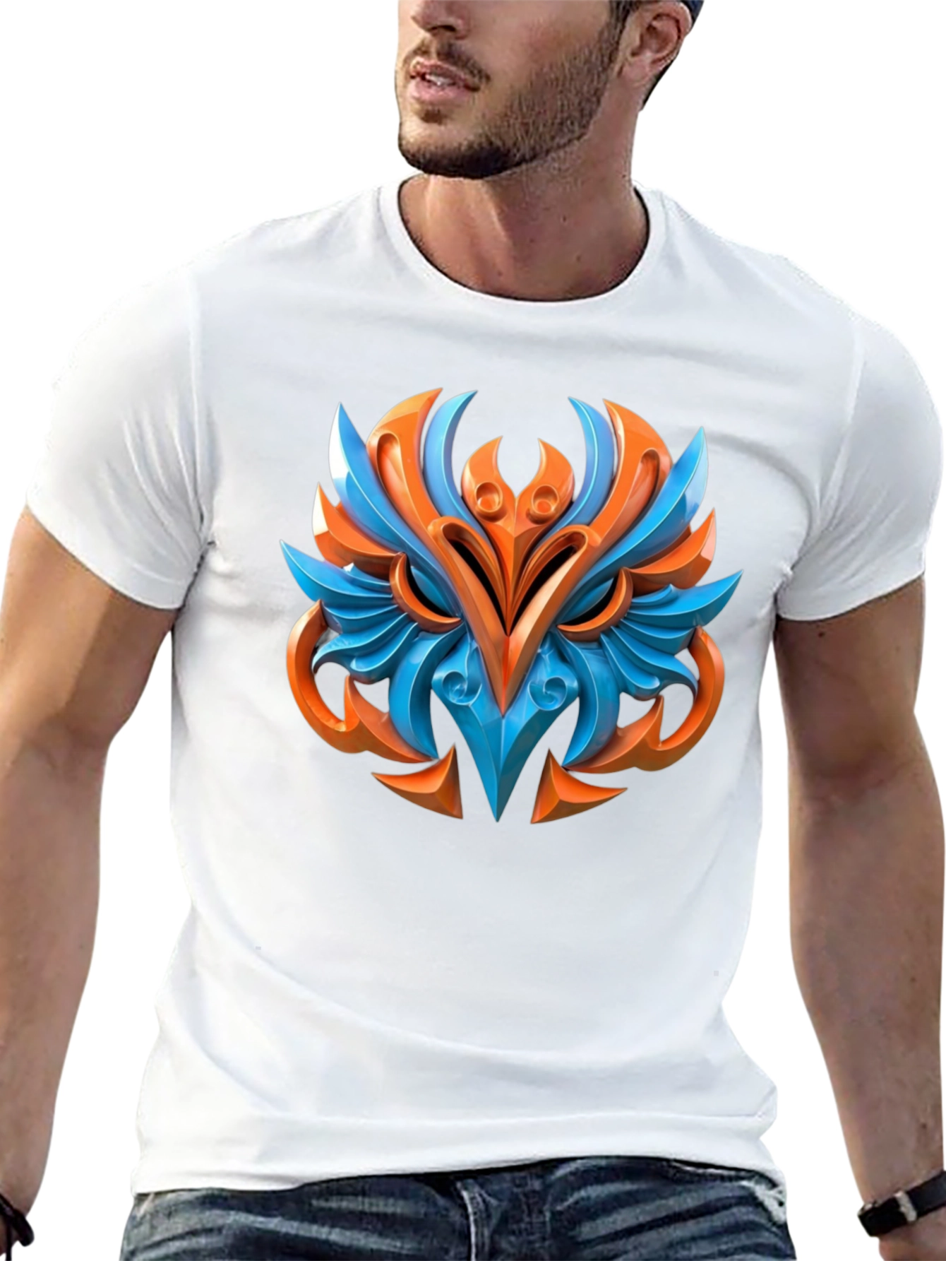 Abstract Owl Graphic Print Black T-Shirt