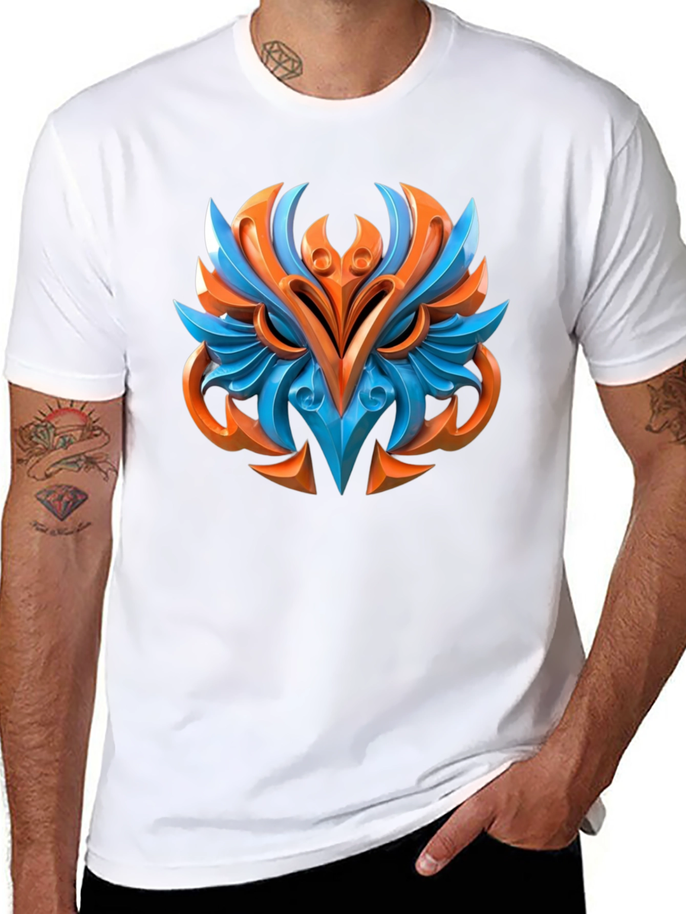 Abstract Owl Graphic Print Black T-Shirt