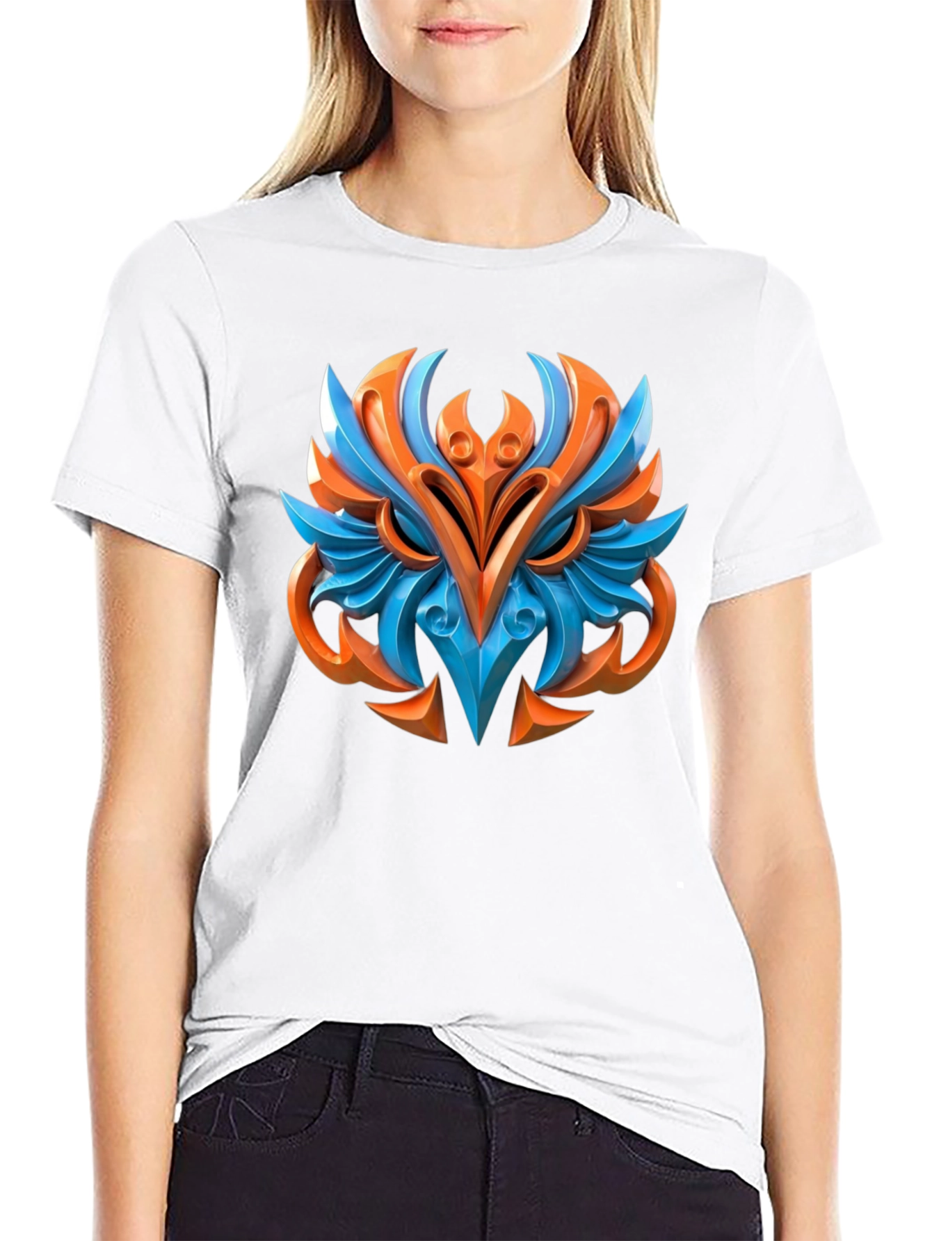 Abstract Owl Graphic Print Black T-Shirt