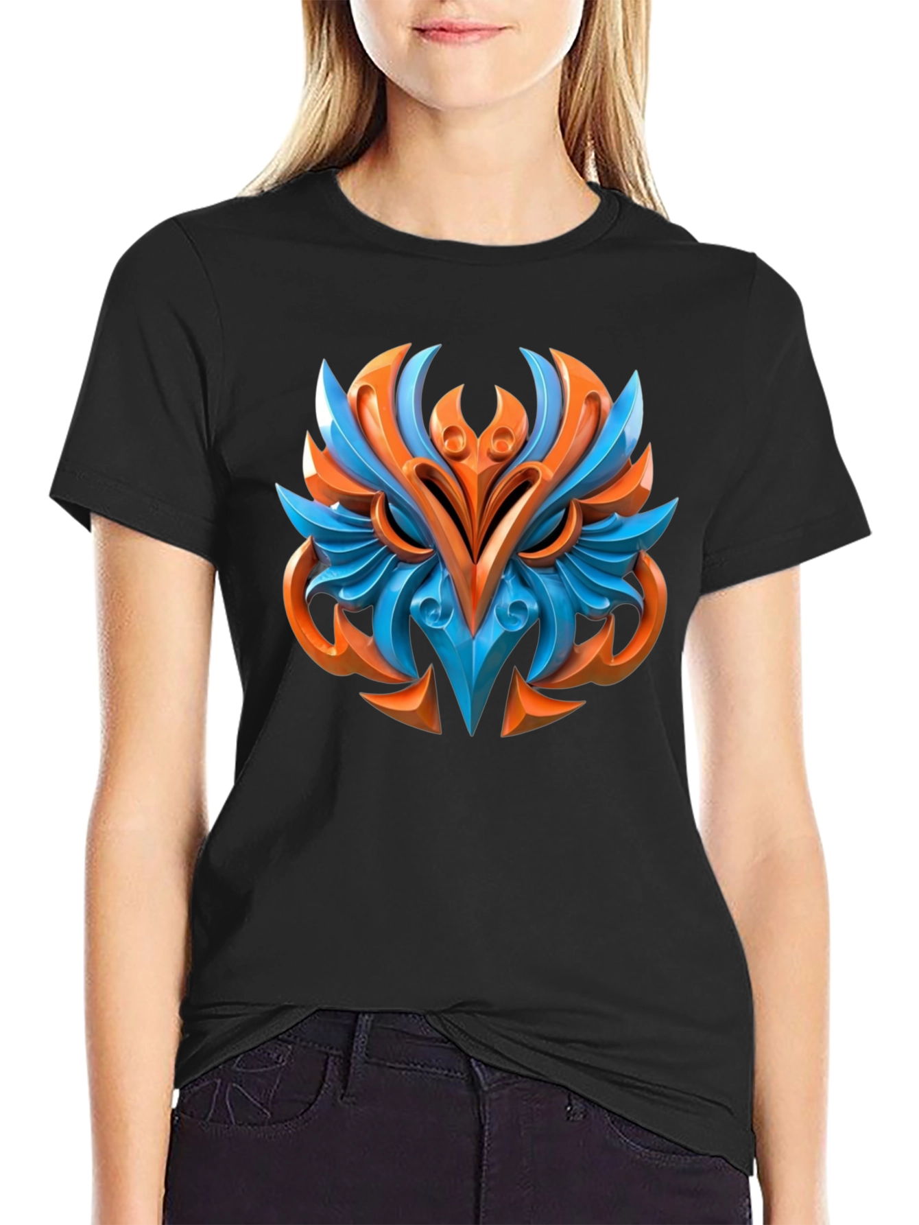 Abstract Owl Graphic Print Black T-Shirt