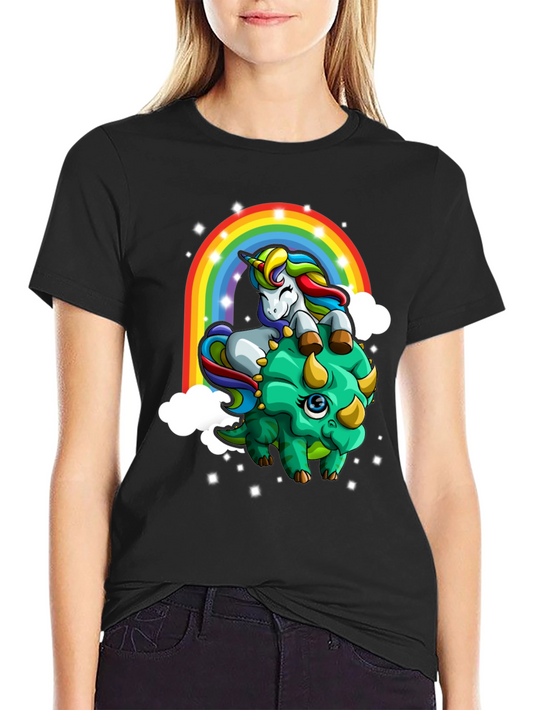 Unicorn Riding Triceratops Rainbow T-Shirt