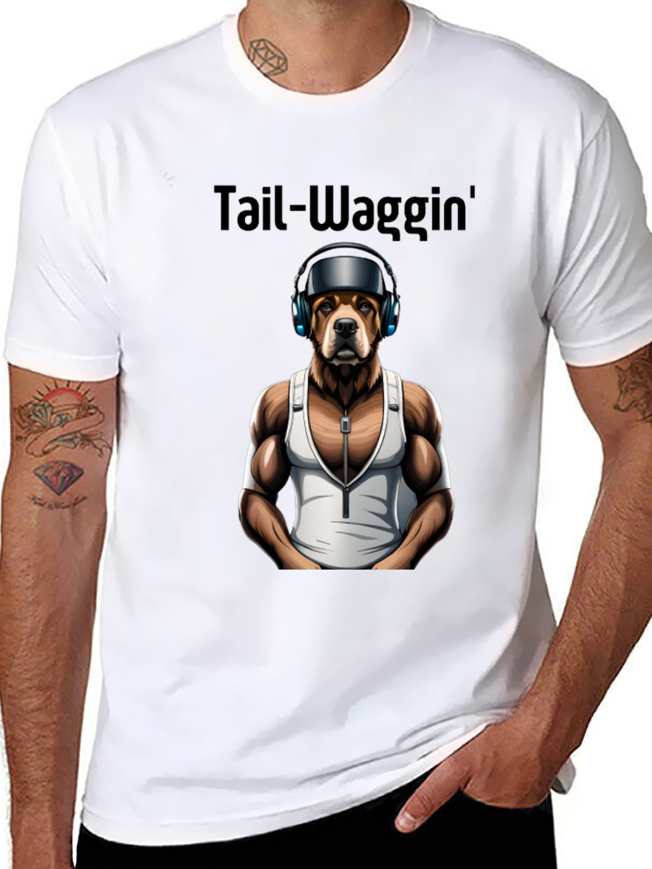 Tail-Waggin Dog in Headphones Graphic Tee