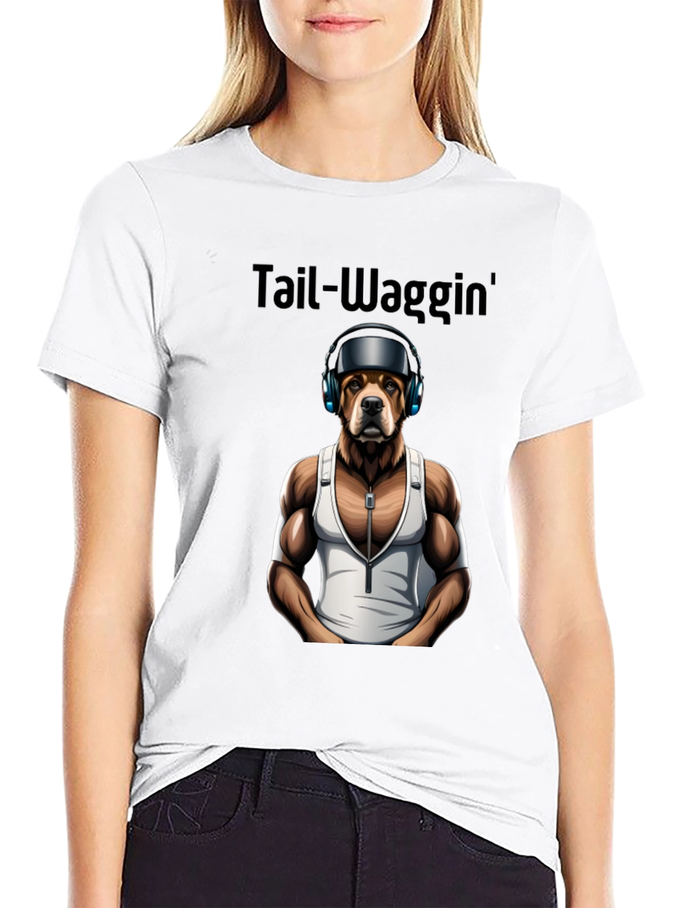 Tail-Waggin Dog in Headphones Graphic Tee