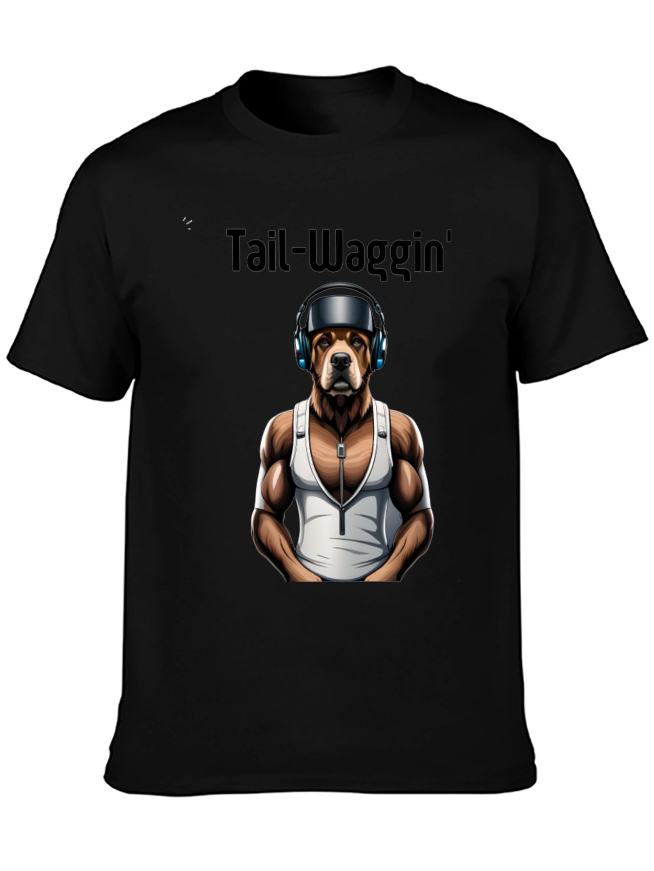 Tail-Waggin Dog in Headphones Graphic Tee