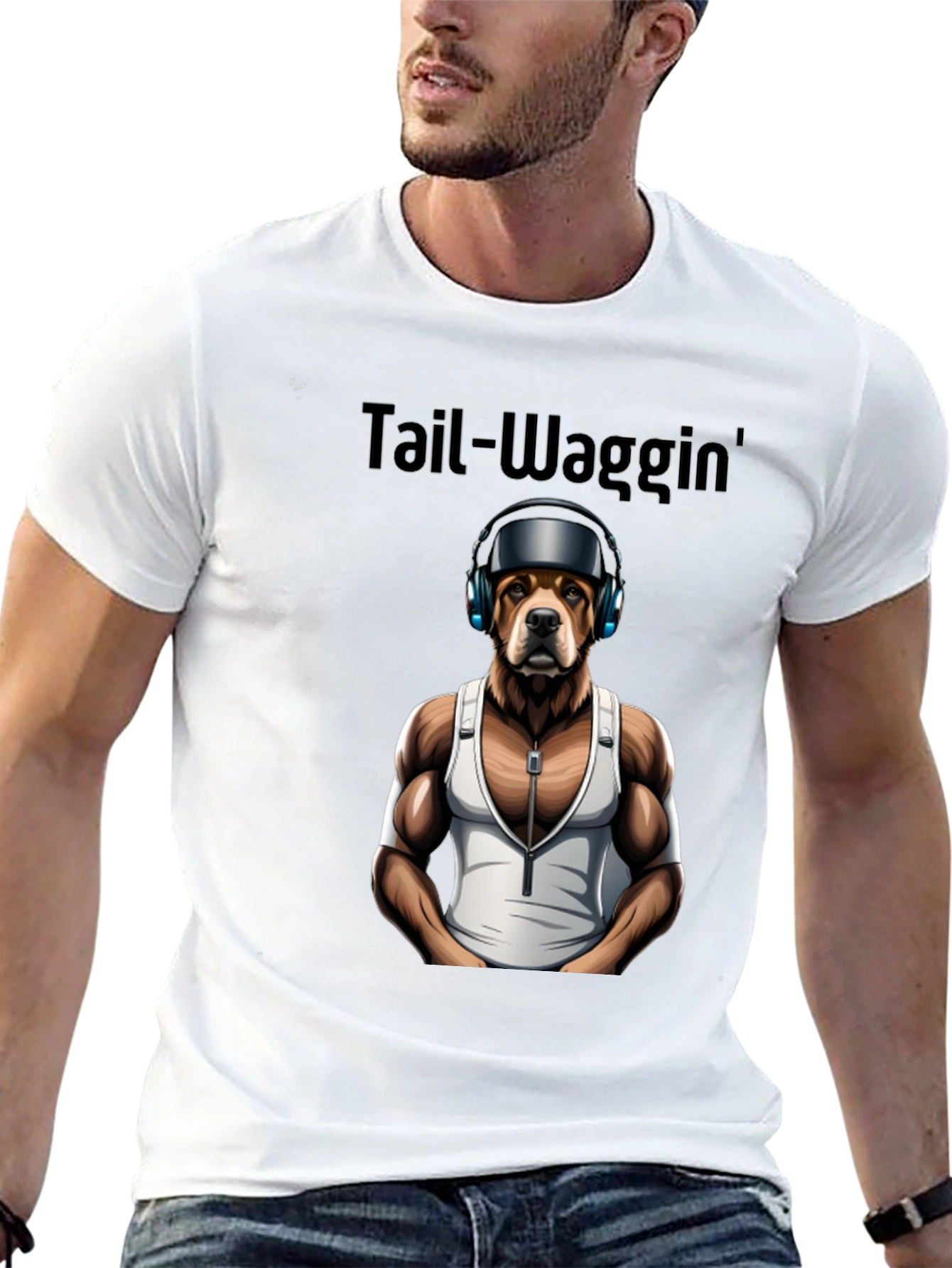 Tail-Waggin Dog in Headphones Graphic Tee