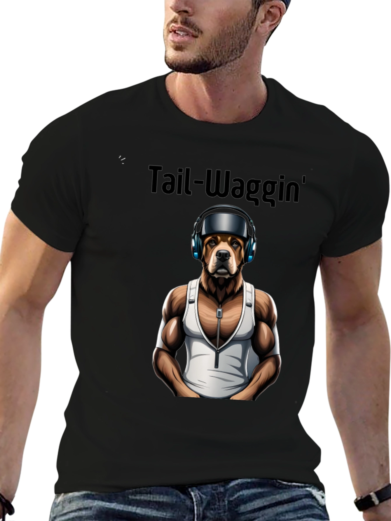 Tail-Waggin Dog in Headphones Graphic Tee