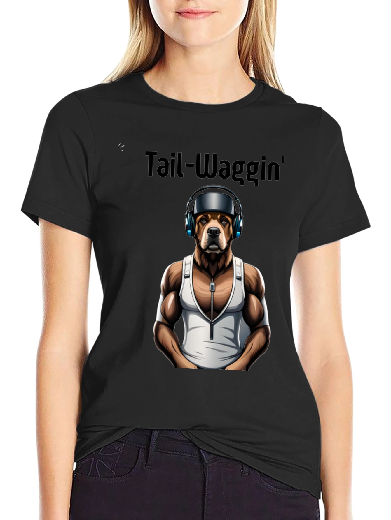 Tail-Waggin Dog in Headphones Graphic Tee