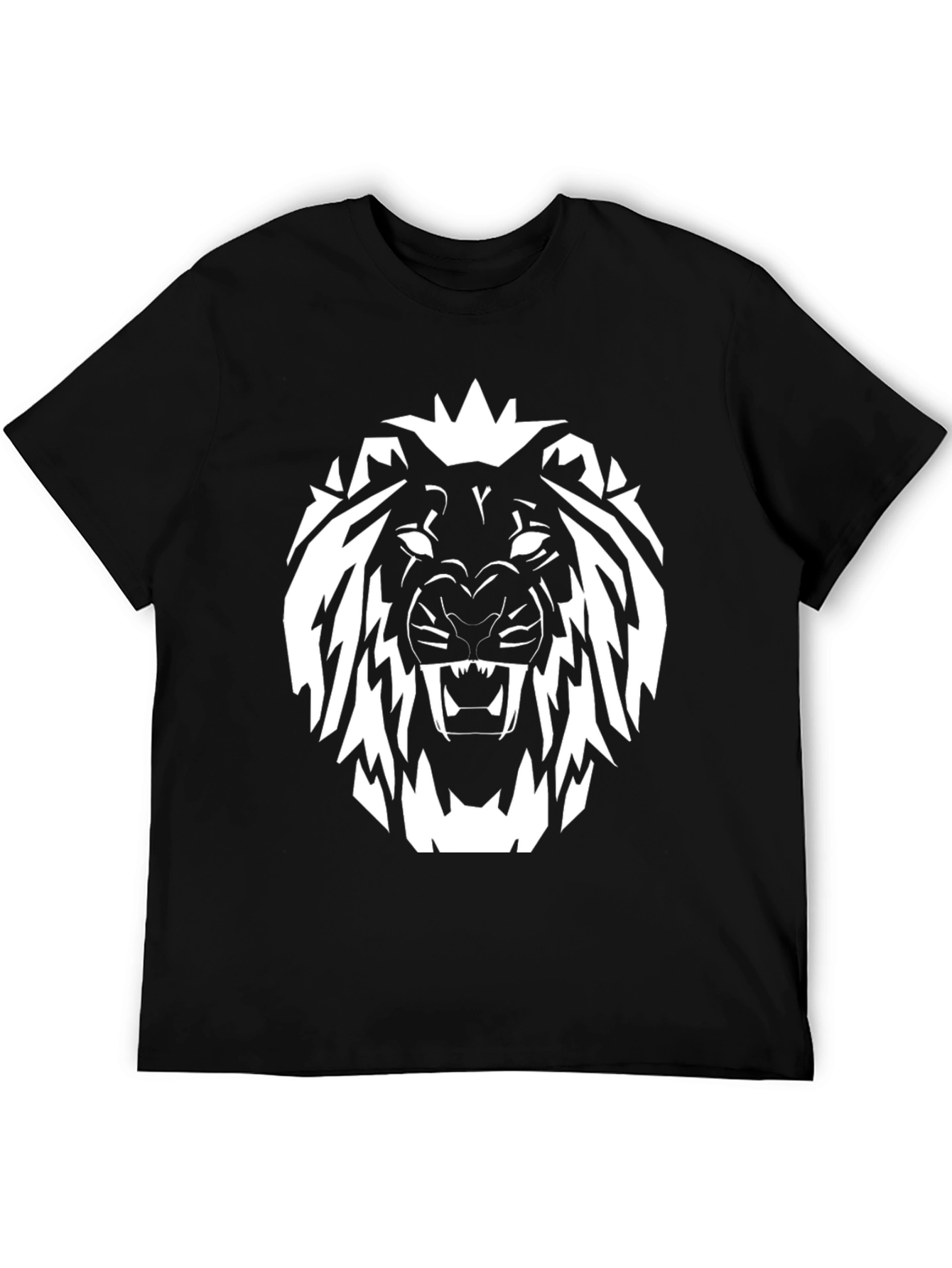 Black T-Shirt with White Lion Graphic