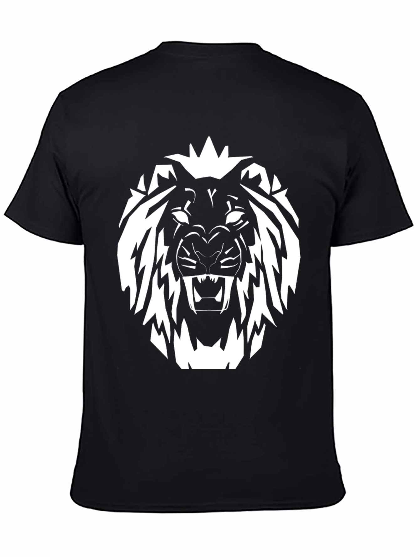 Black T-Shirt with White Lion Graphic