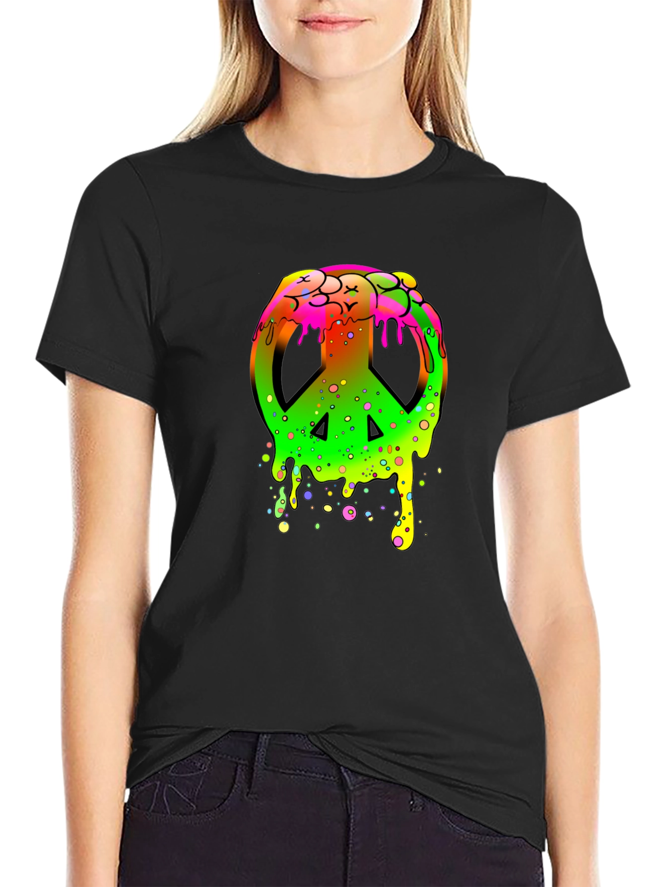 Peace Sign Drip Graphic T-Shirt