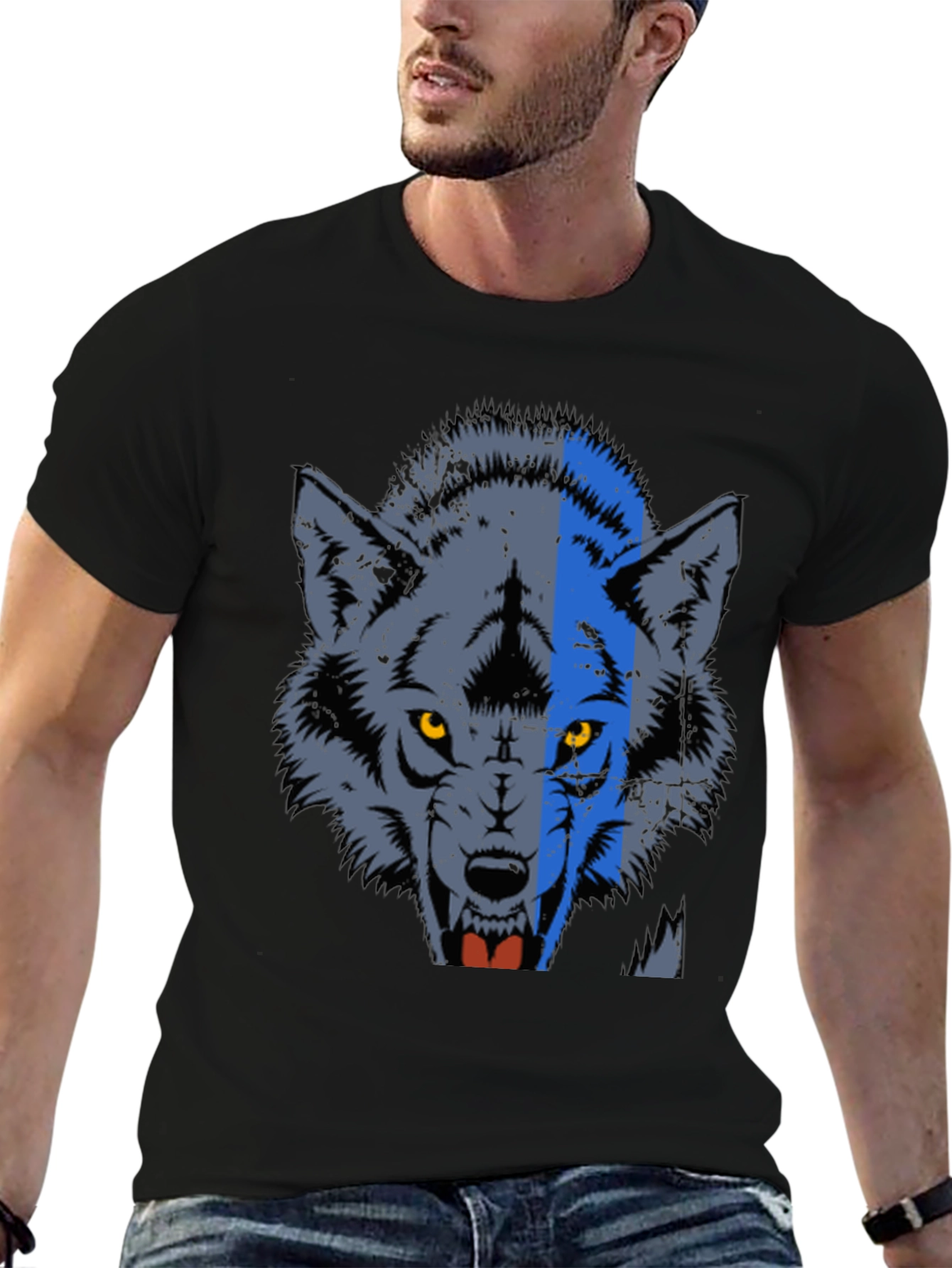 Wolf Graphic Print Crew Neck Tee