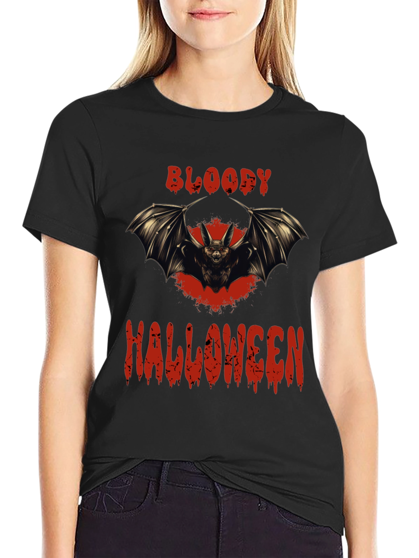Bloody Halloween Bat Graphic T-Shirt