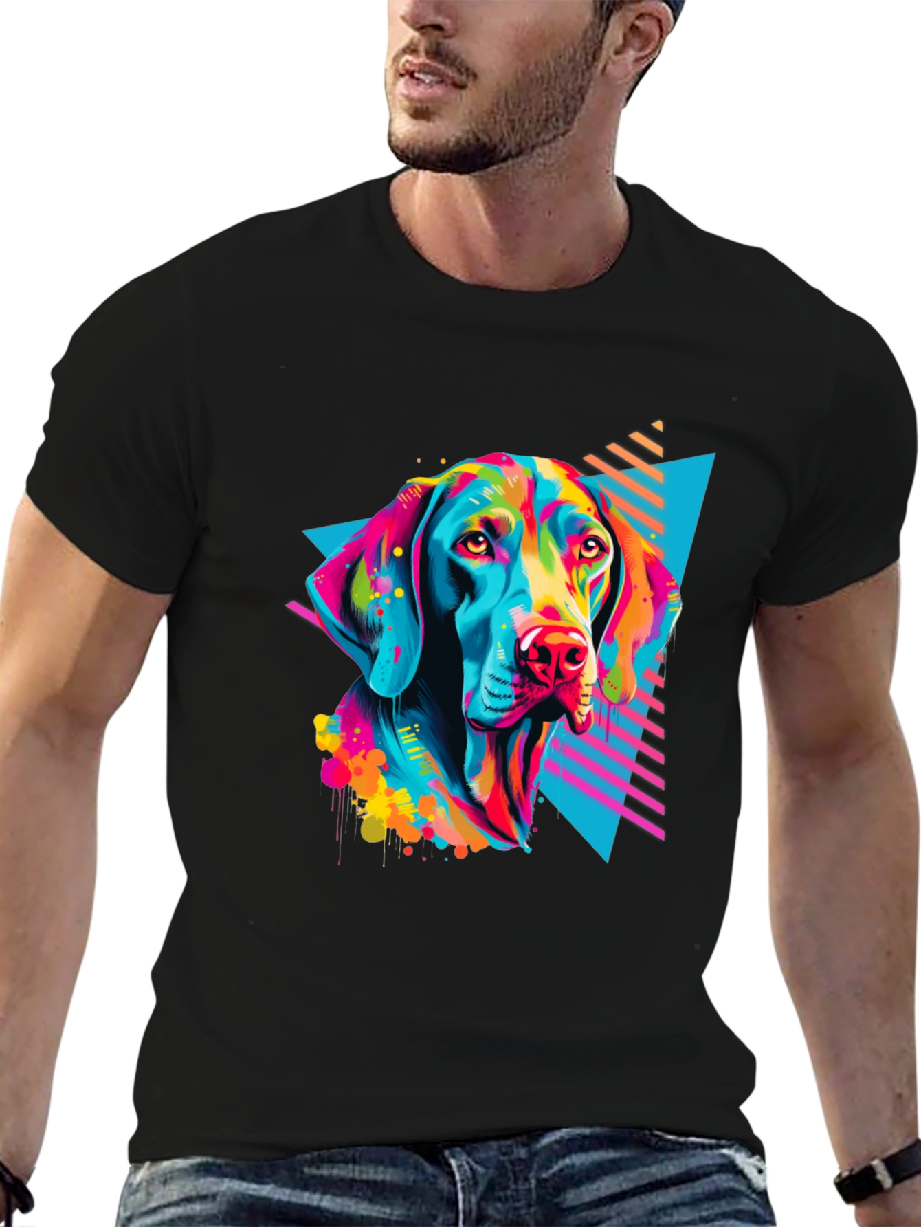 Vibrant Dog Graphic T-Shirt - Bold 80s Style