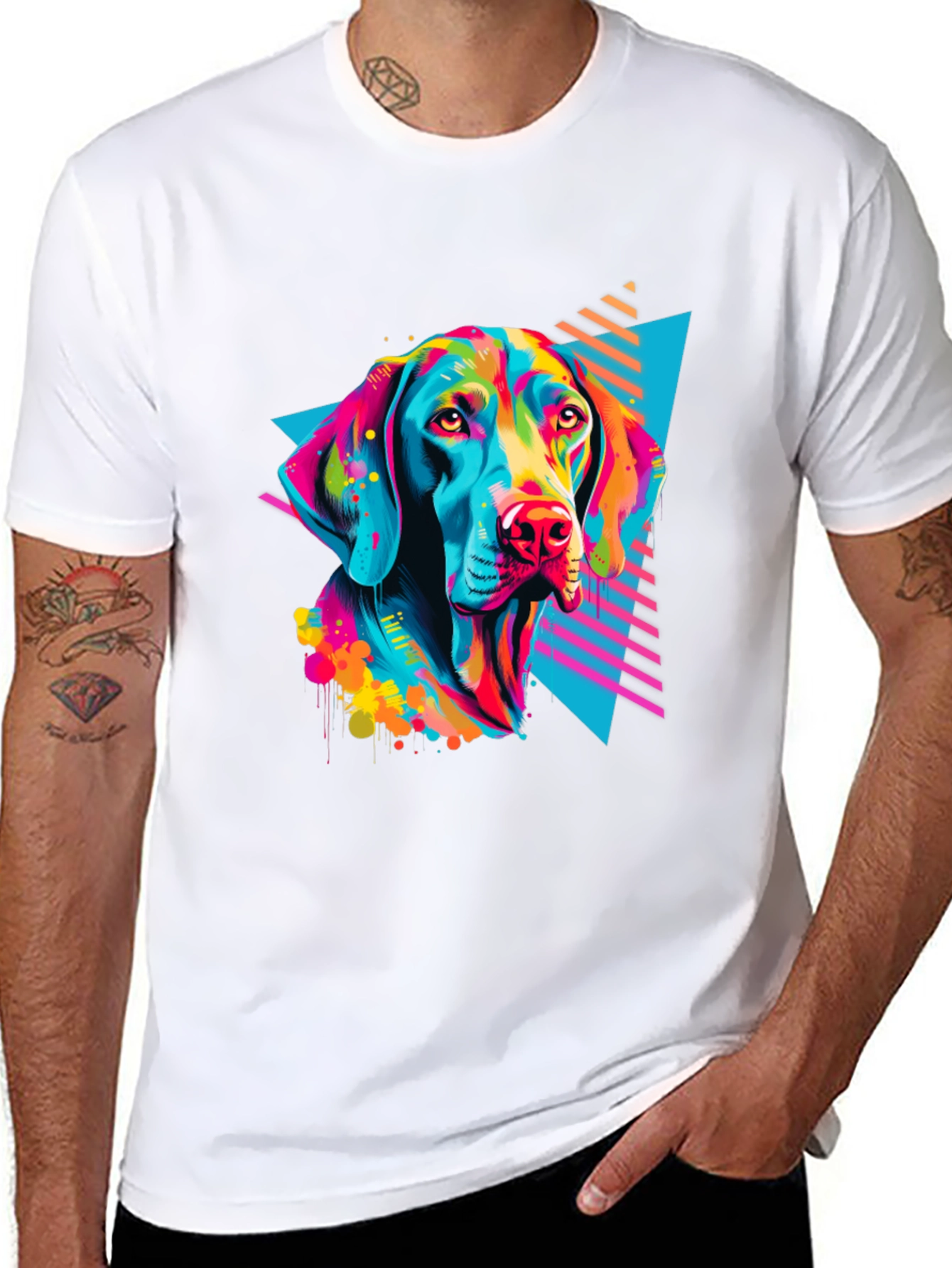 Vibrant Dog Graphic T-Shirt - Bold 80s Style