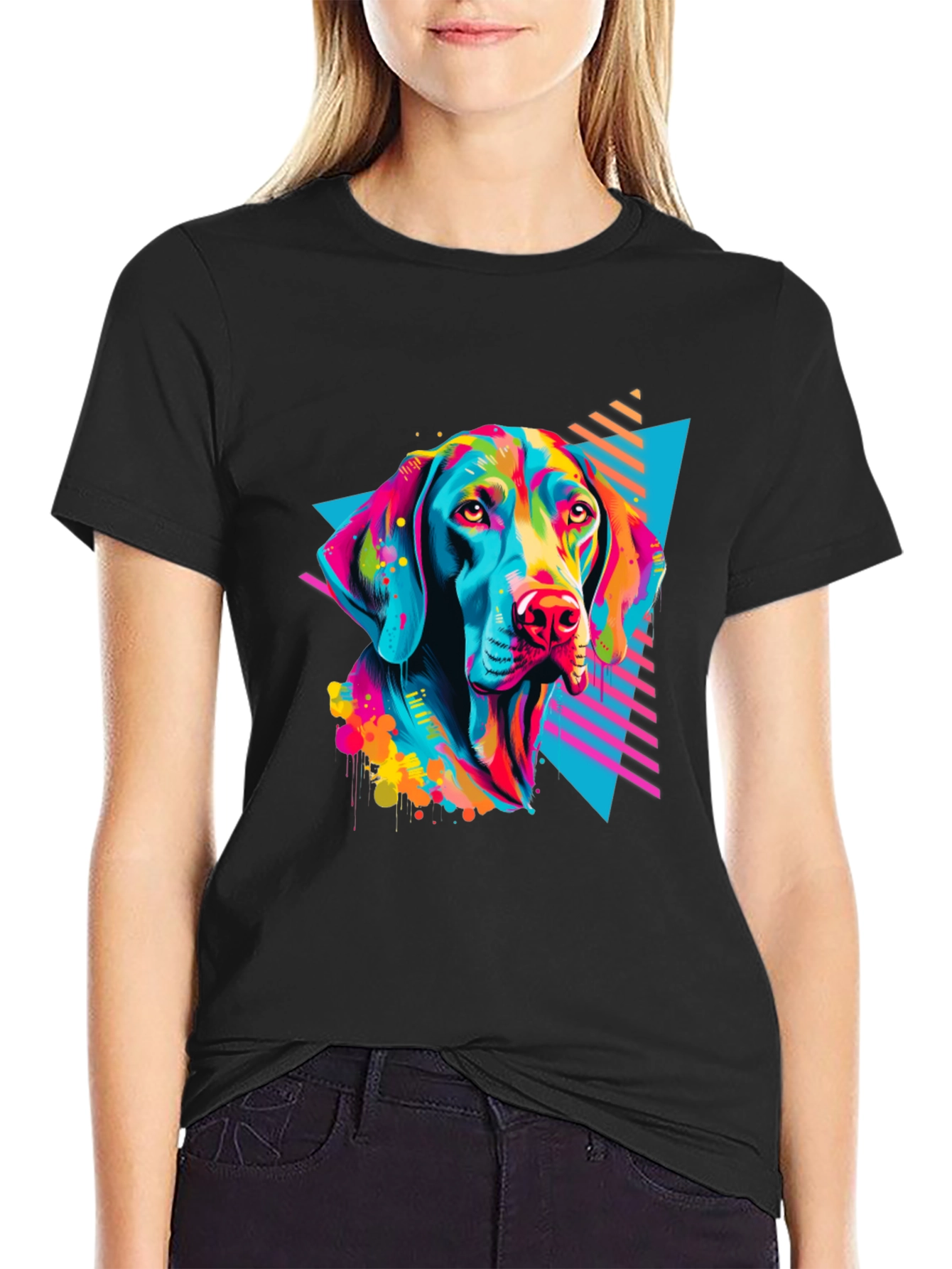Vibrant Dog Graphic T-Shirt - Bold 80s Style
