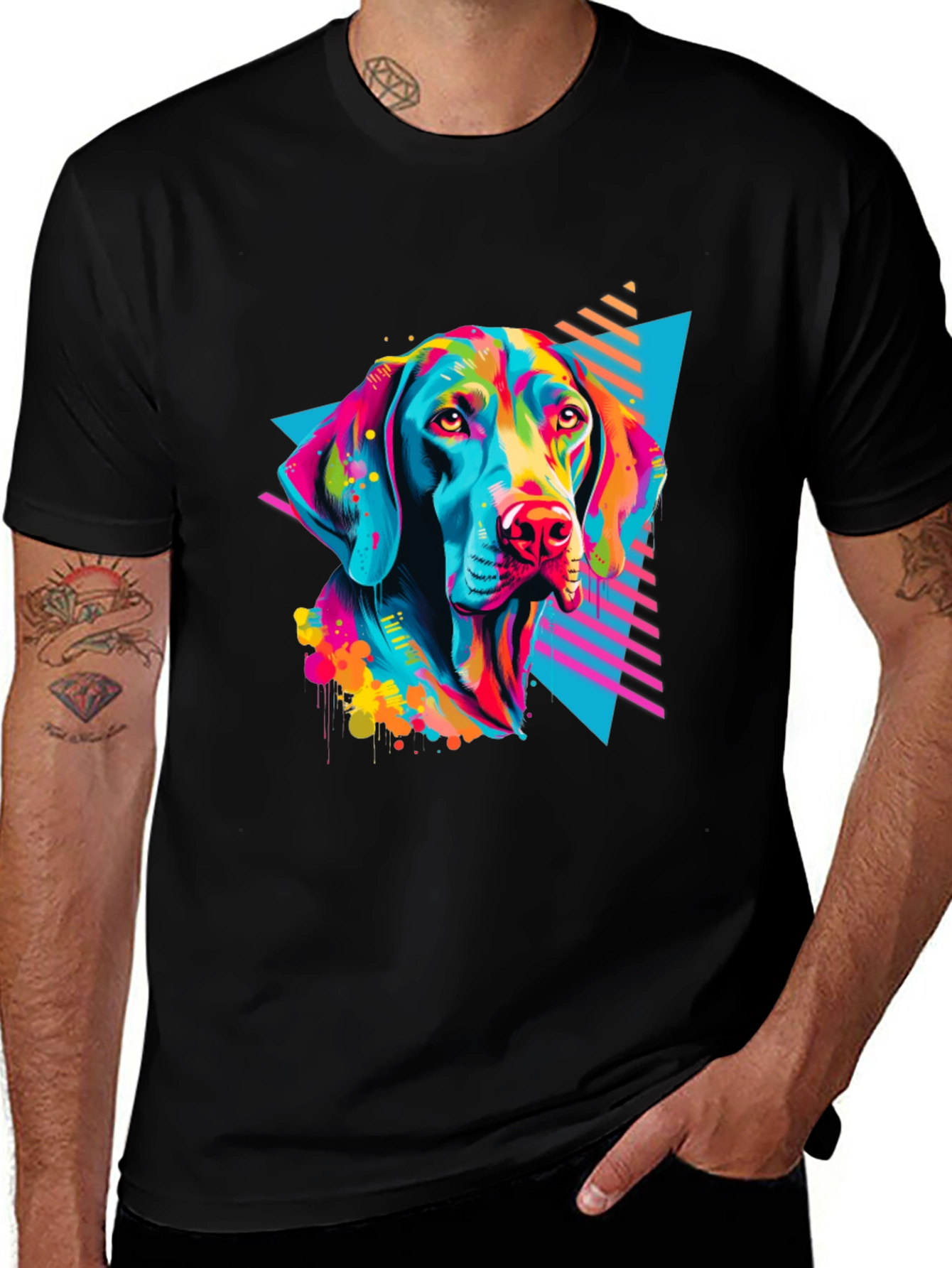 Vibrant Dog Graphic T-Shirt - Bold 80s Style