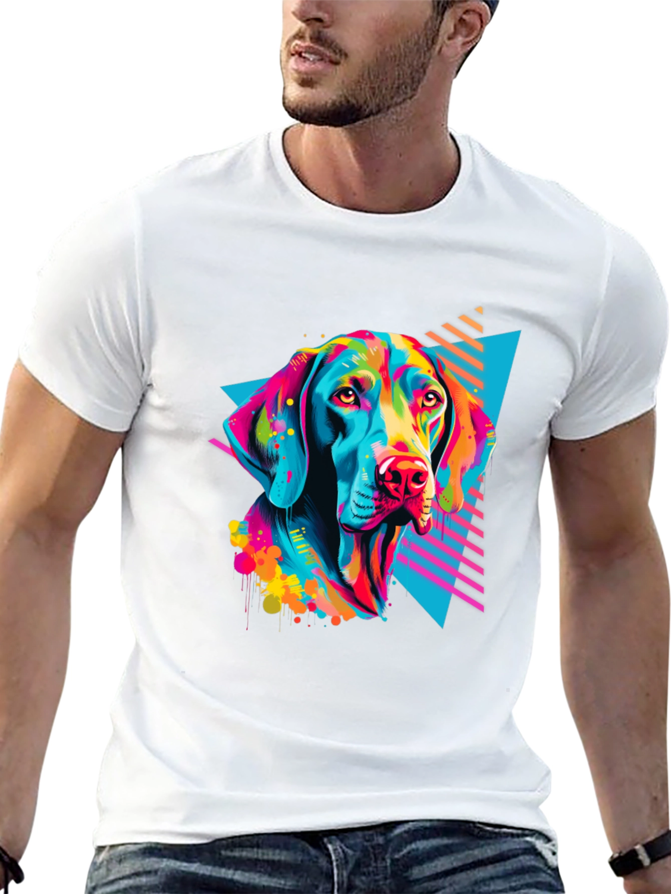 Vibrant Dog Graphic T-Shirt - Bold 80s Style