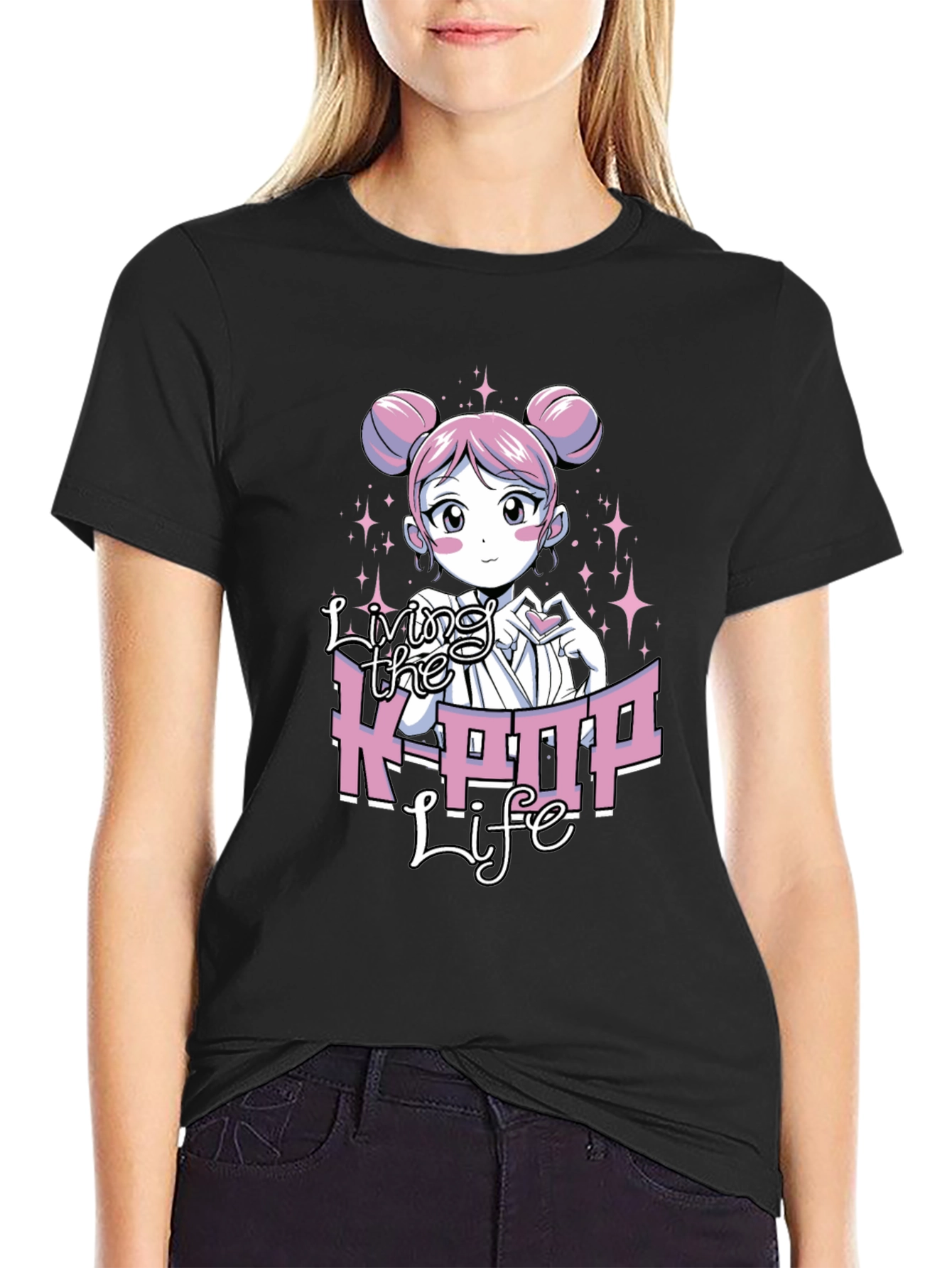 Living the K-POP Life Black Graphic Tee