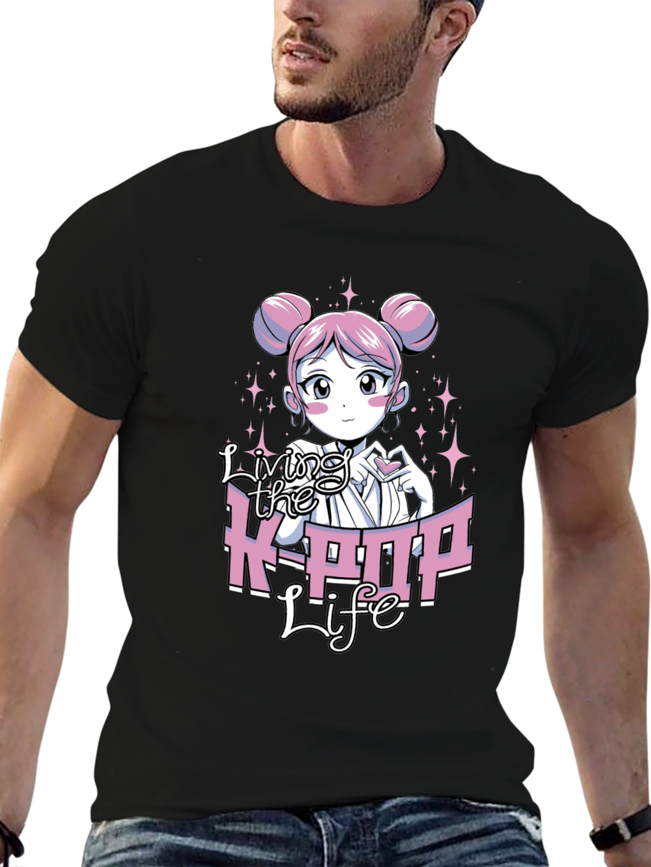 Living the K-POP Life Black Graphic Tee