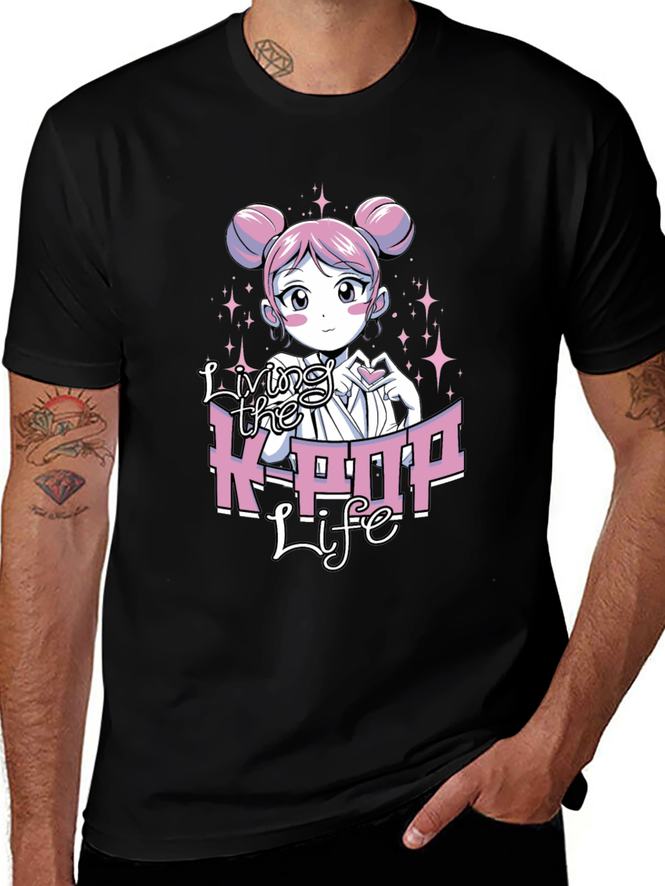 Living the K-POP Life Black Graphic Tee