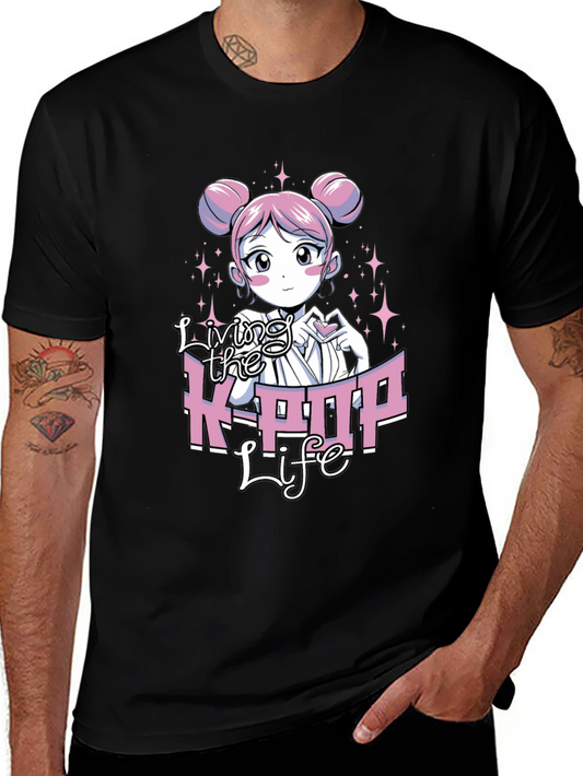 Living the K-POP Life Black Graphic Tee