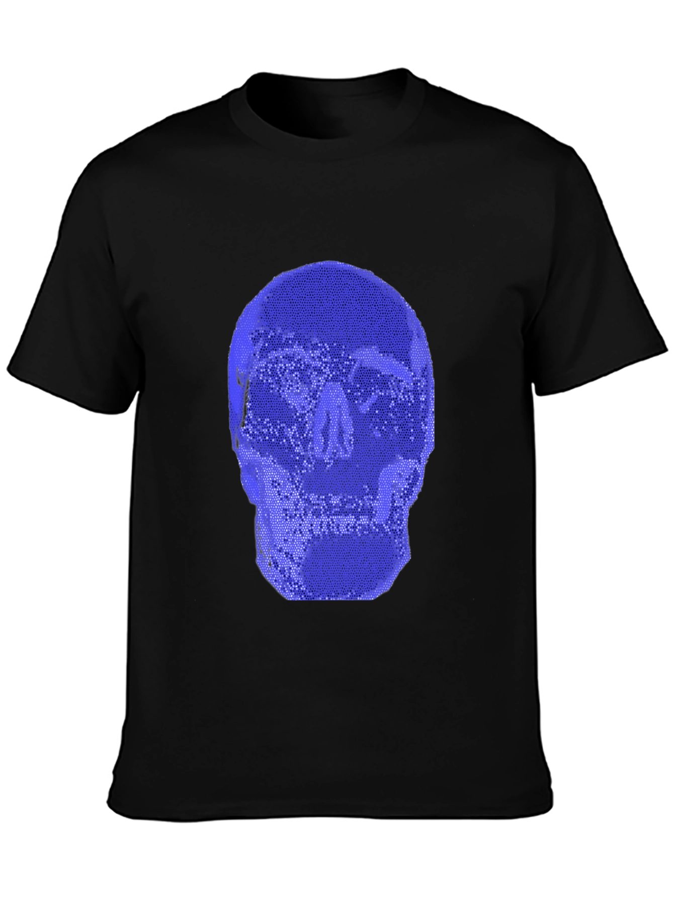Blue Skull Graphic Black T-Shirt