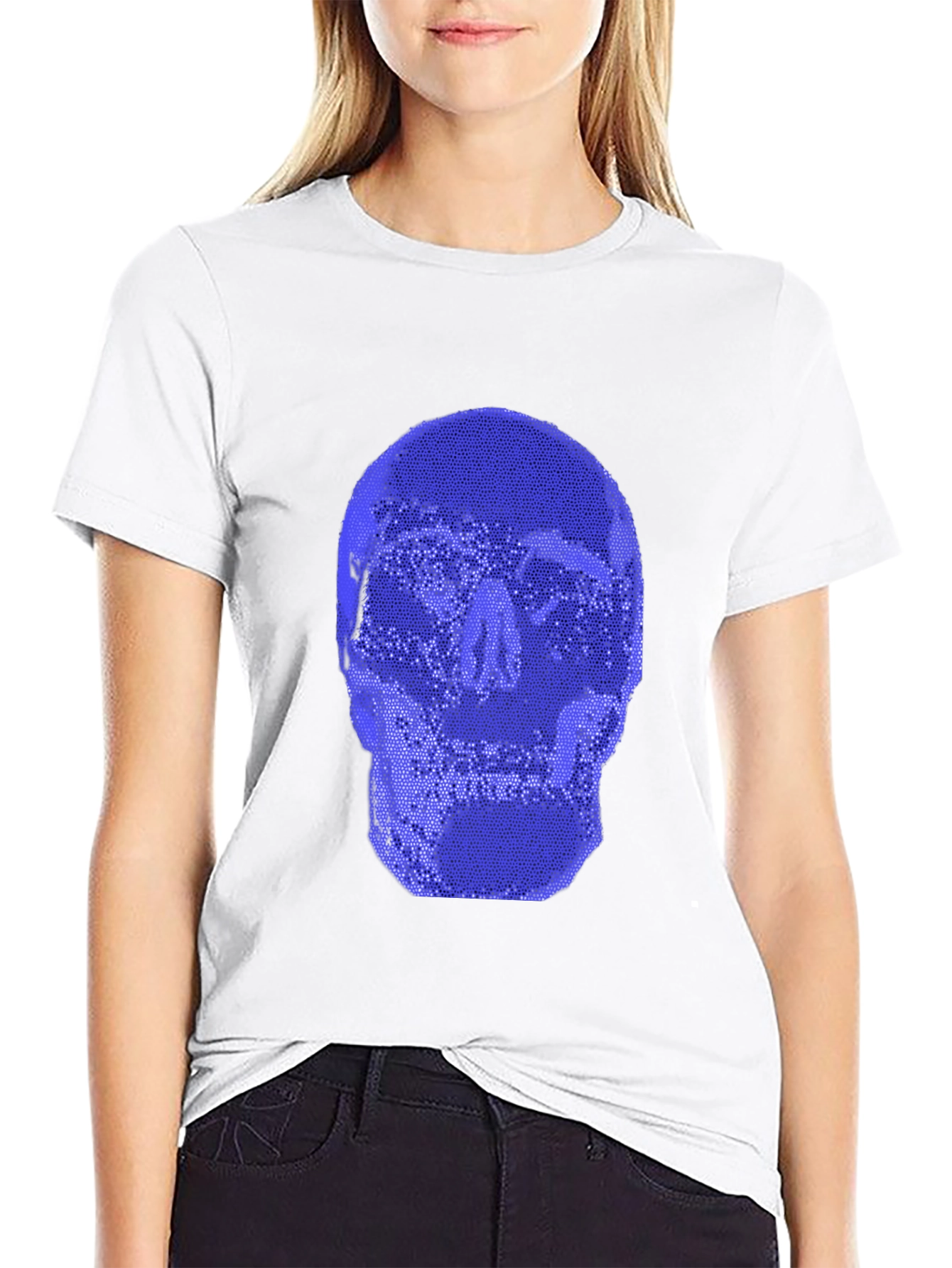 Blue Skull Graphic Black T-Shirt
