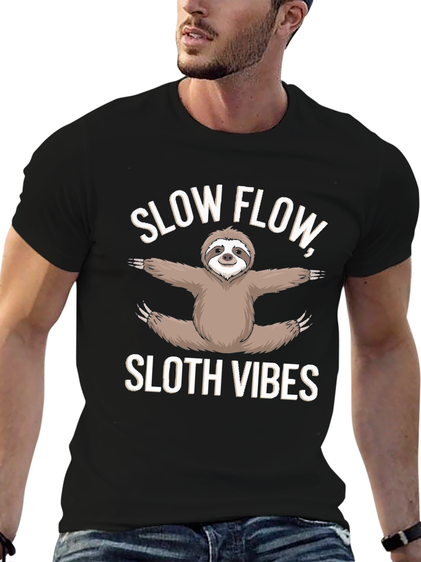 Slow Flow Sloth Vibes Black T-Shirt