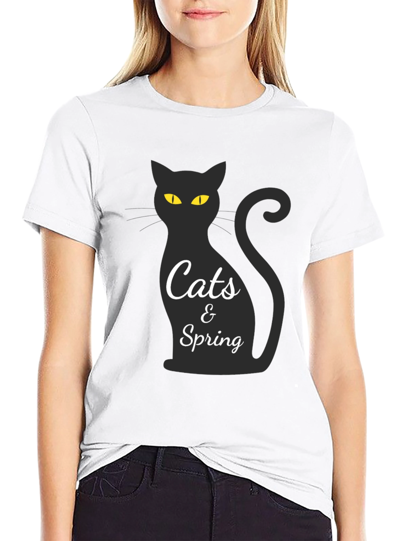 Cats & Spring Black T-Shirt