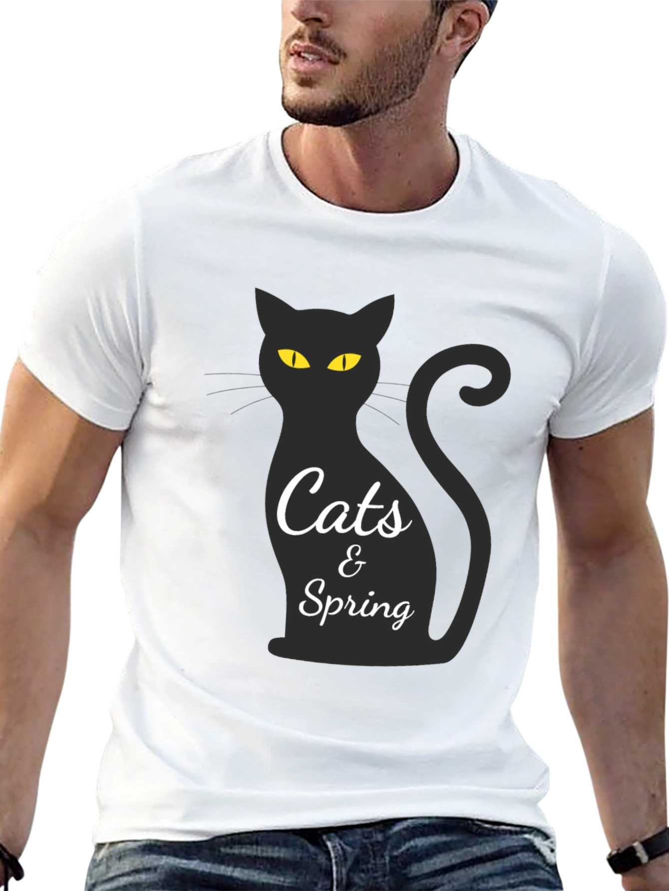 Cats & Spring Black T-Shirt